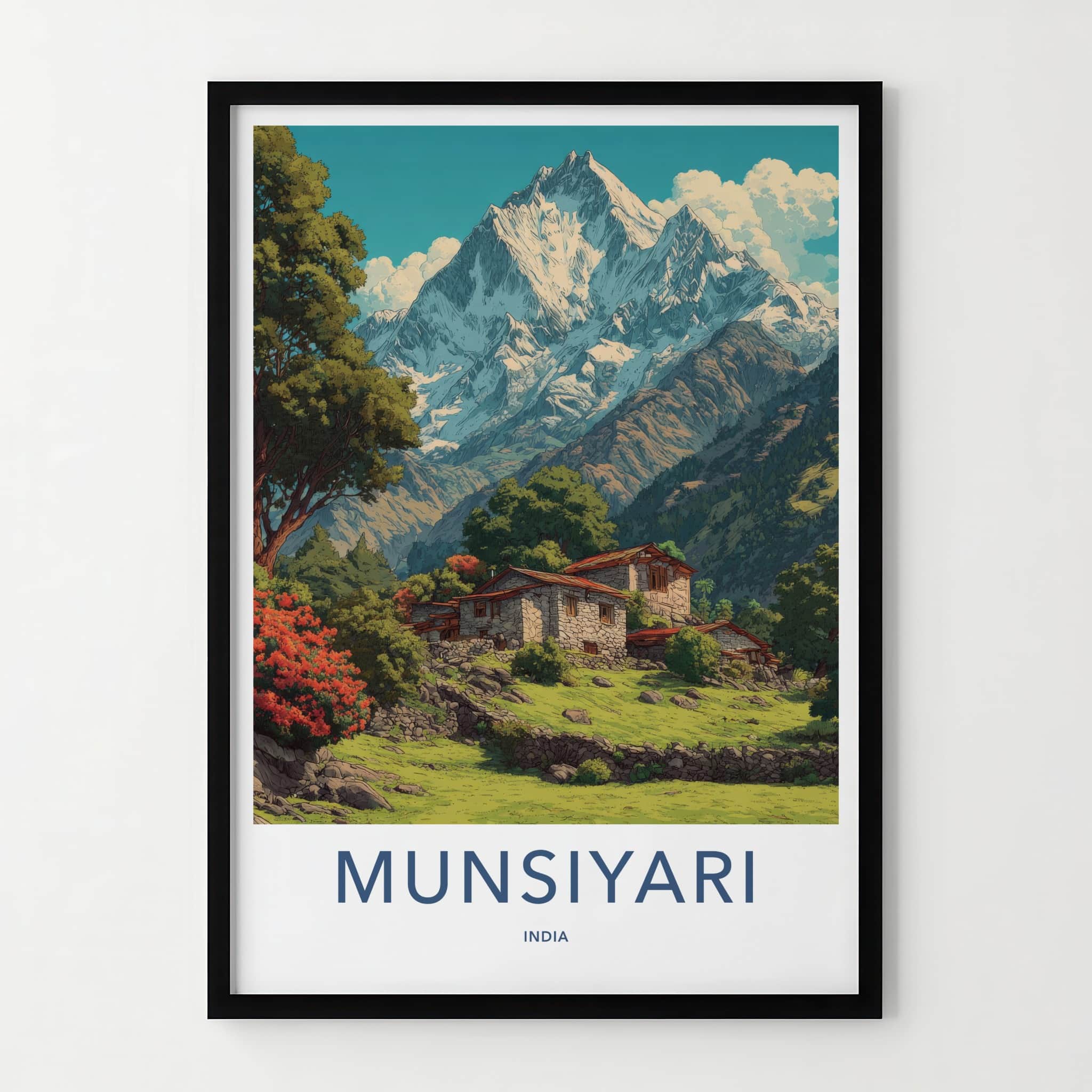 Munsiyari Poster - India Travel Art - Uttarakhand Stone Houses Home Decor