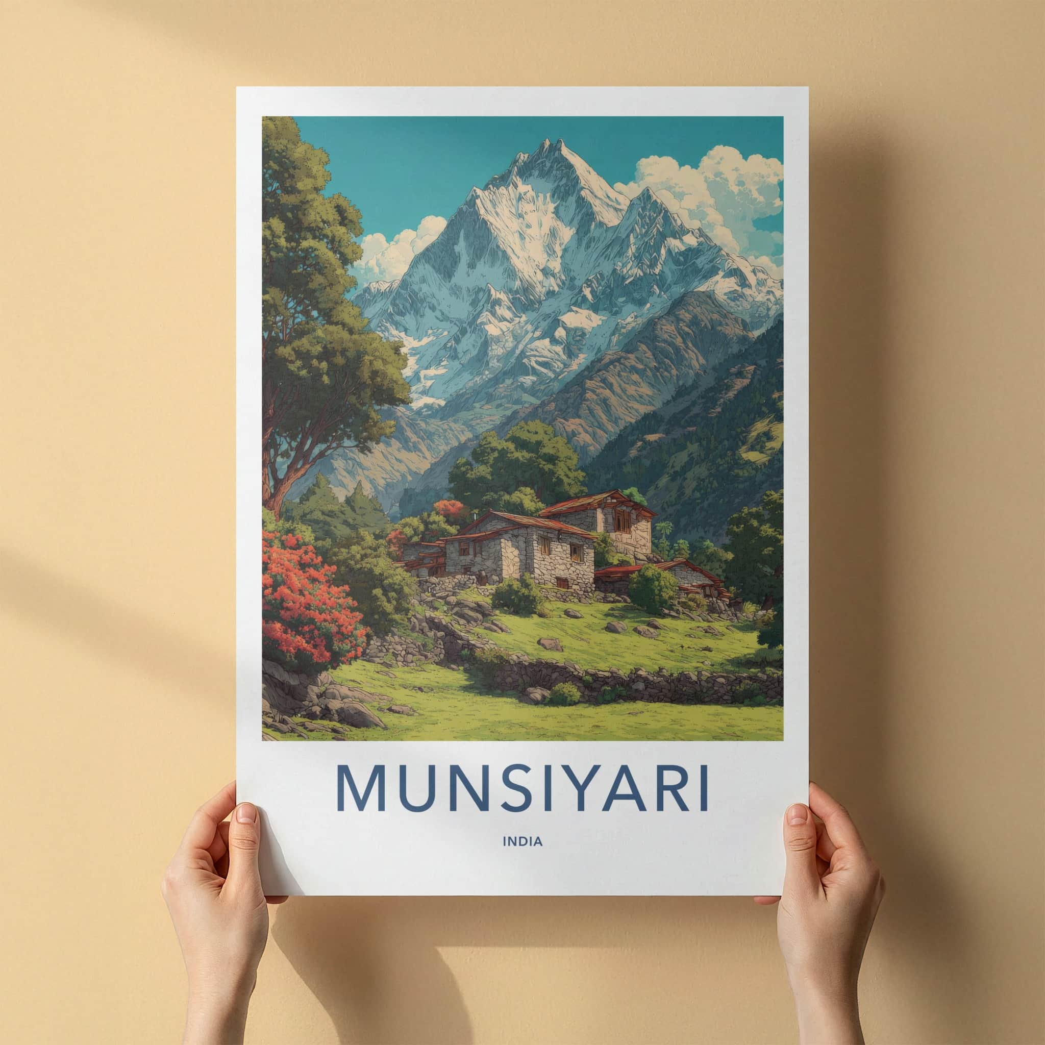 Munsiyari Poster - India Travel Art - Uttarakhand Stone Houses Home Decor