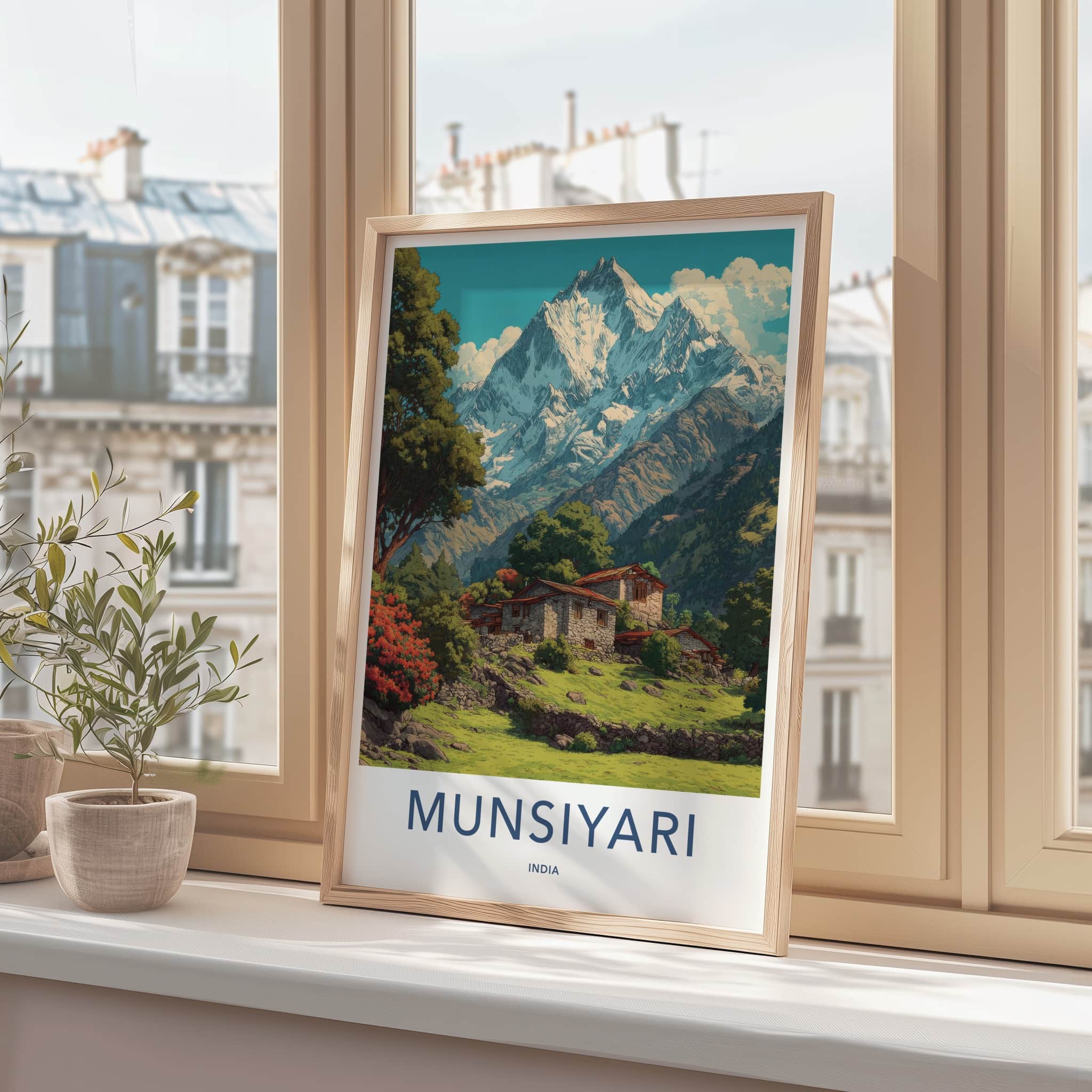 Munsiyari Poster - India Travel Art - Uttarakhand Stone Houses Home Decor