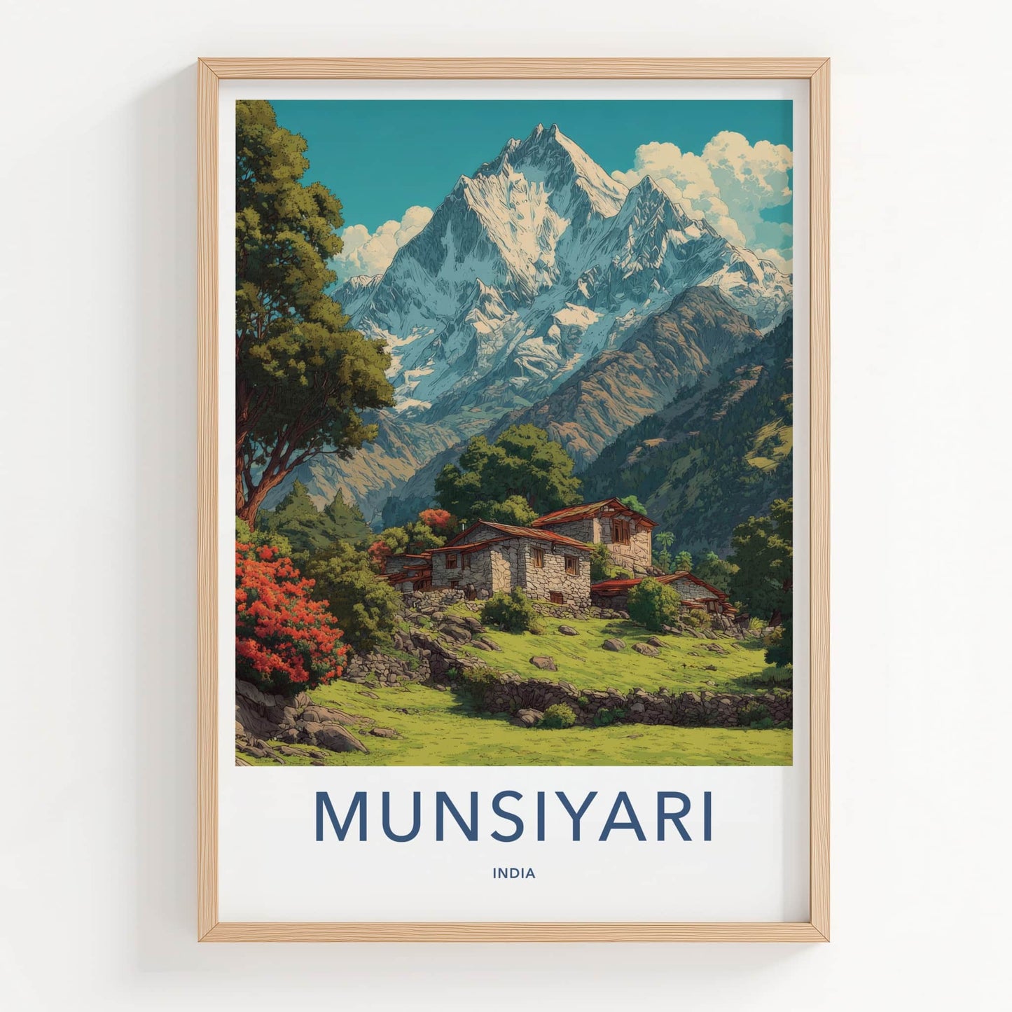 Munsiyari Poster - India Travel Art - Uttarakhand Stone Houses Home Decor
