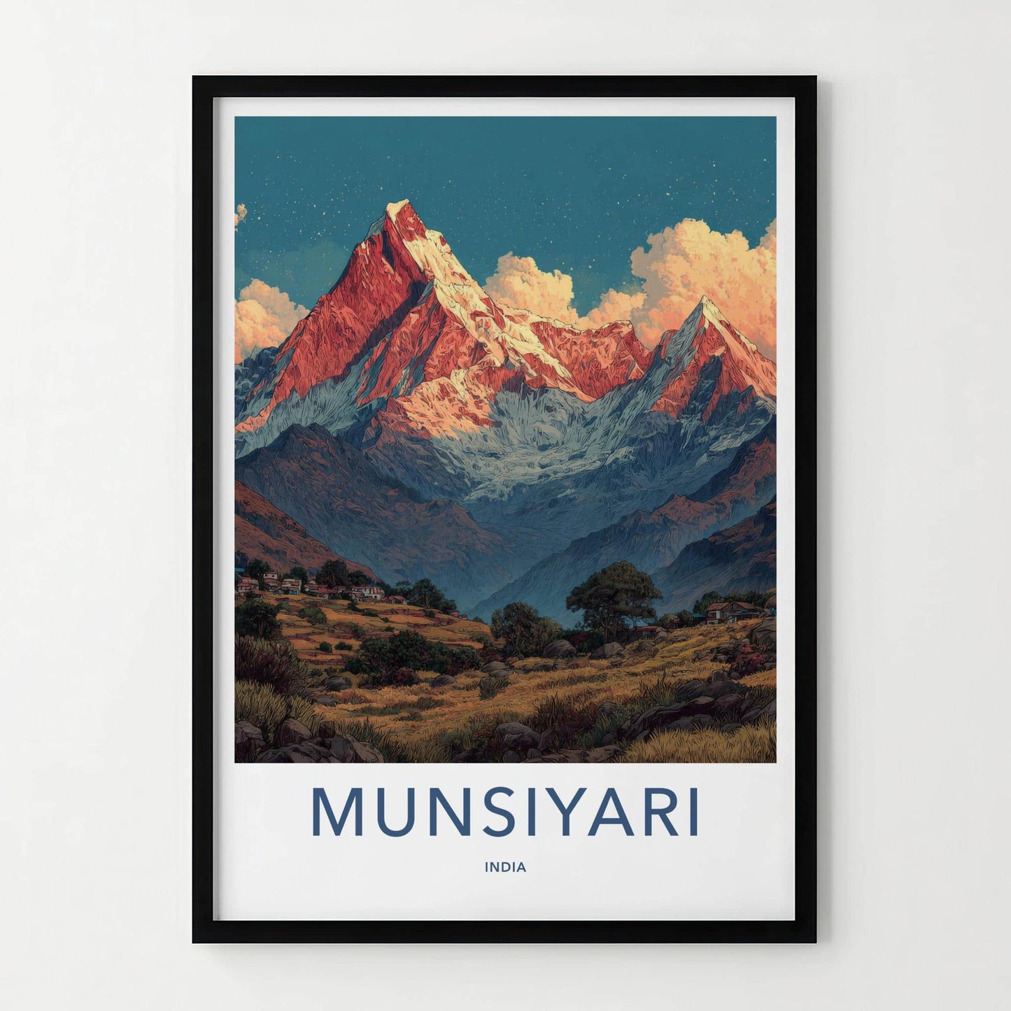 Munsiyari Poster - India Wall Art - Uttarakhand Himalayan Village Peaks Gift