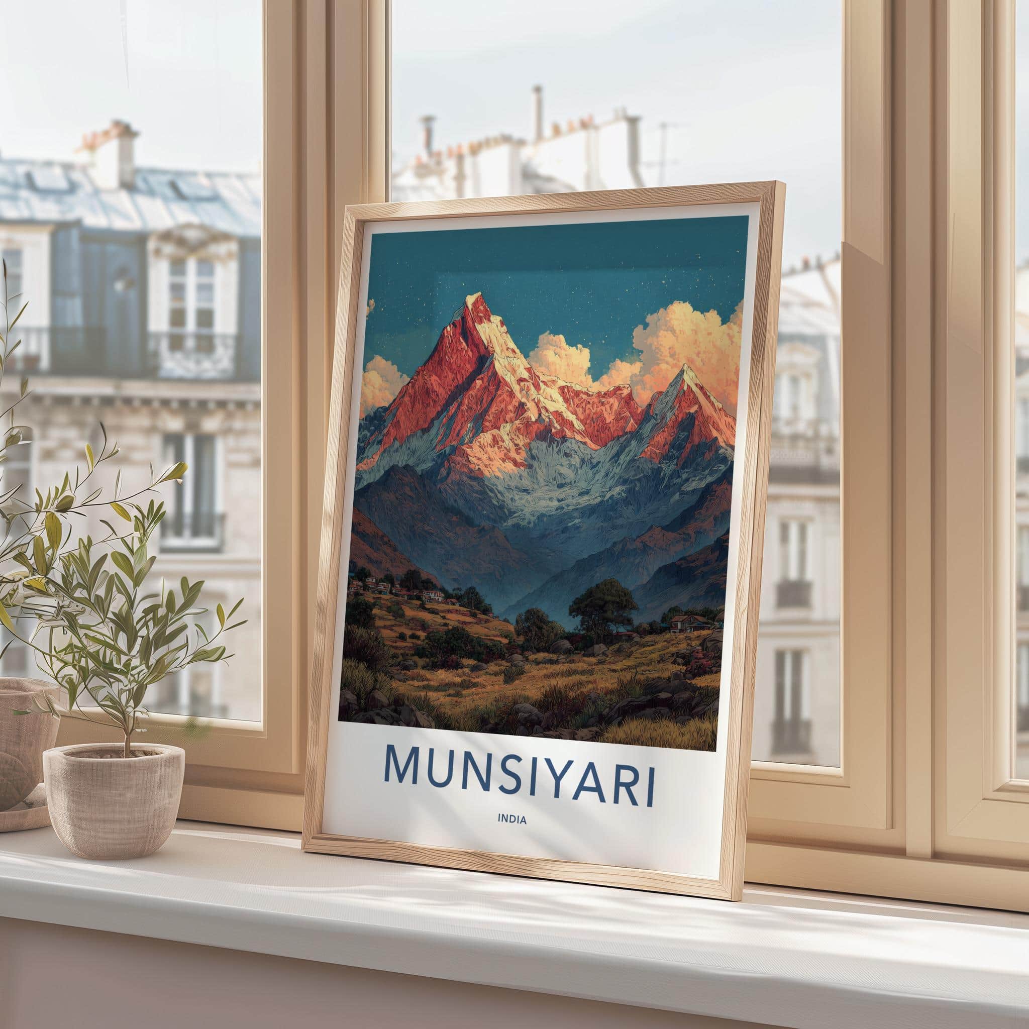 Munsiyari Poster - India Wall Art - Uttarakhand Himalayan Village Peaks Gift