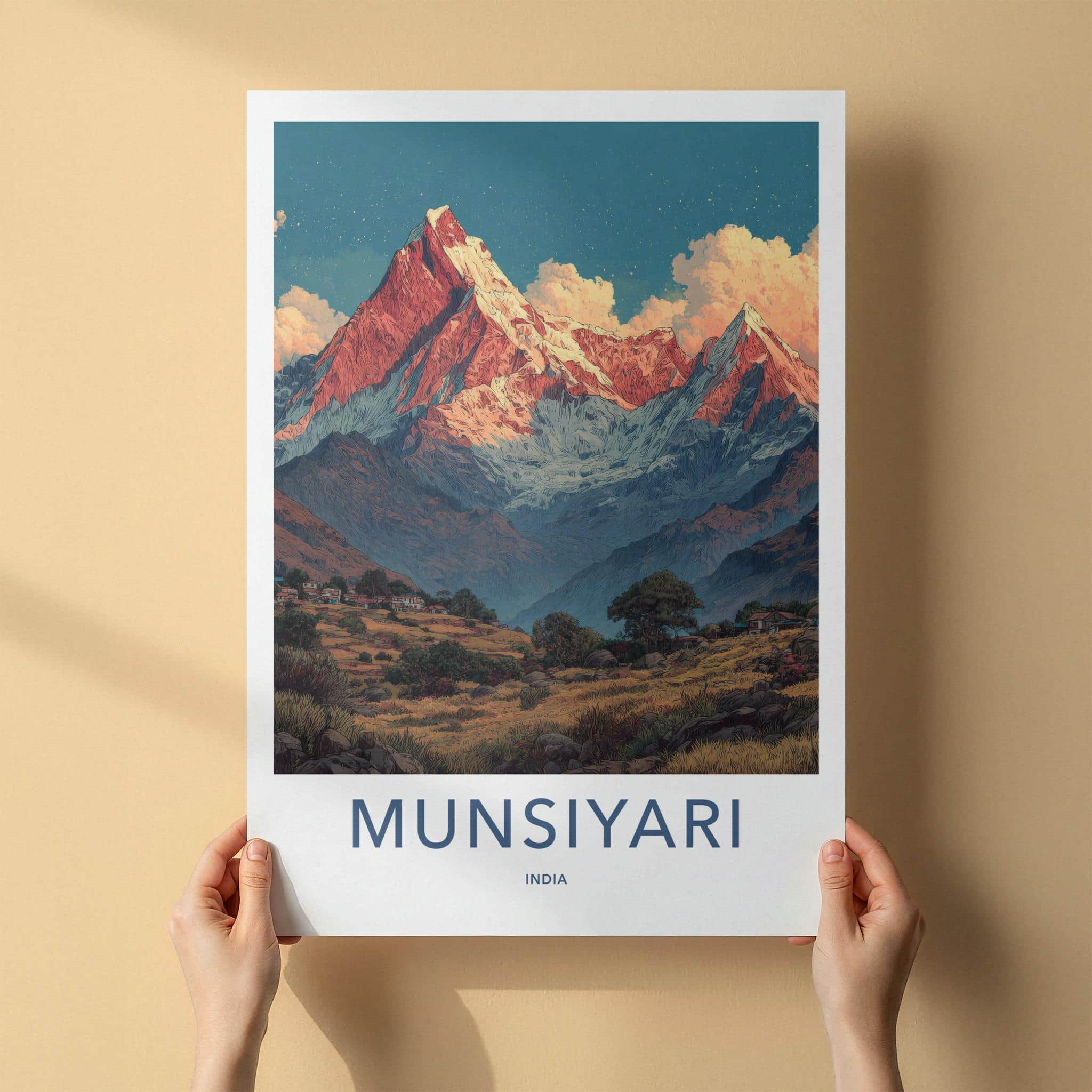 Munsiyari Poster - India Wall Art - Uttarakhand Himalayan Village Peaks Gift
