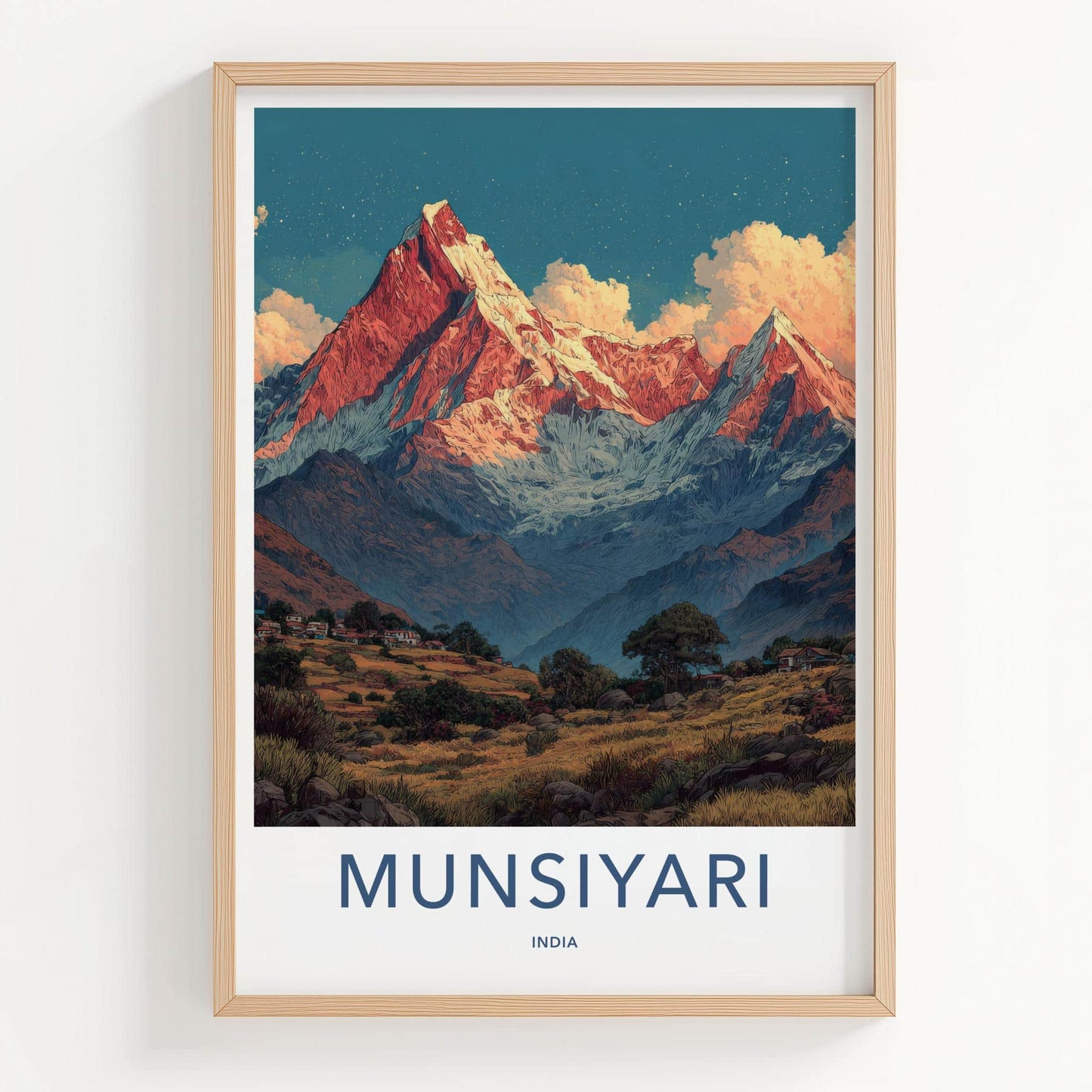 Munsiyari Poster - India Wall Art - Uttarakhand Himalayan Village Peaks Gift