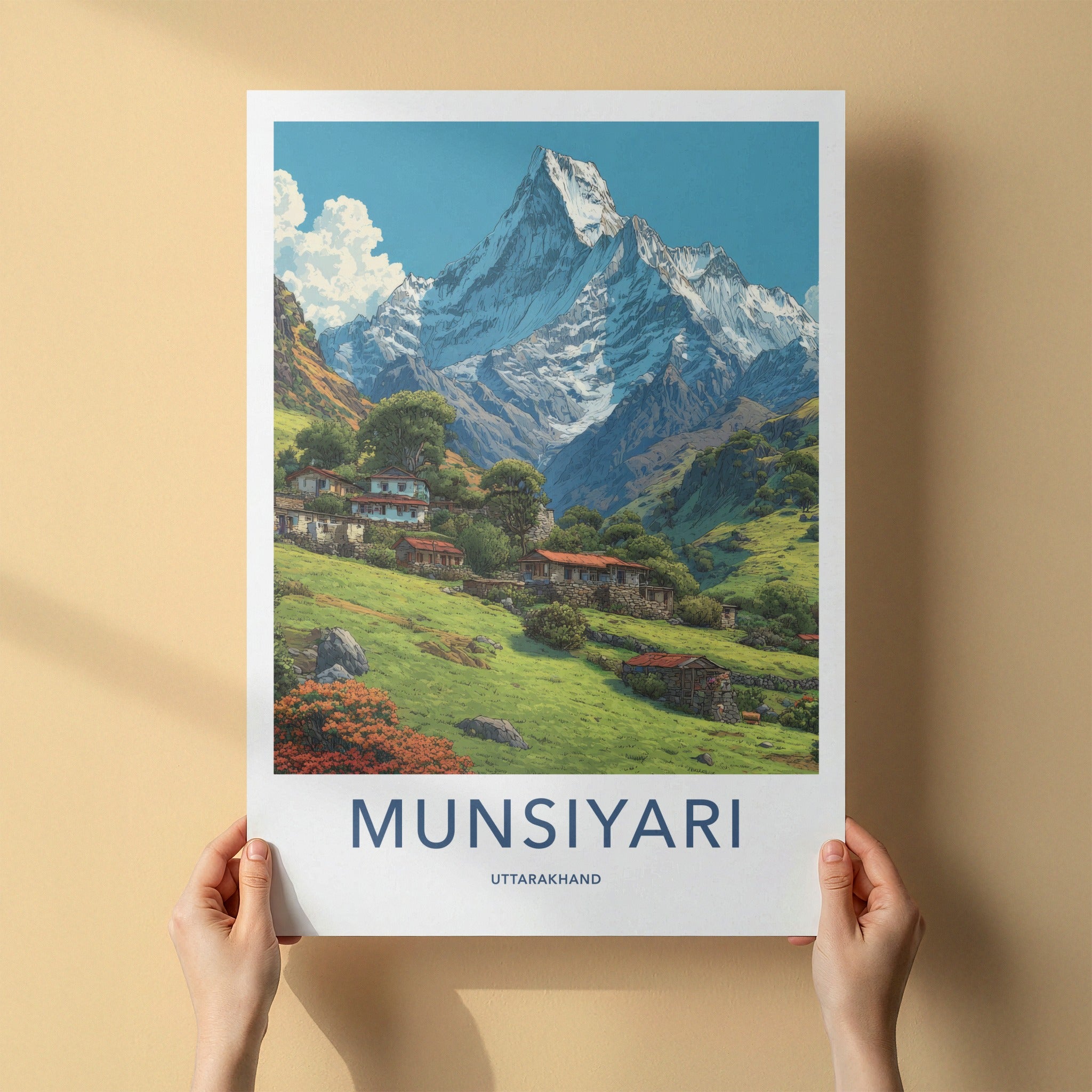 Munsiyari Poster - Uttarakhand Snowcapped Mountain Village Travel Art Wall Decor