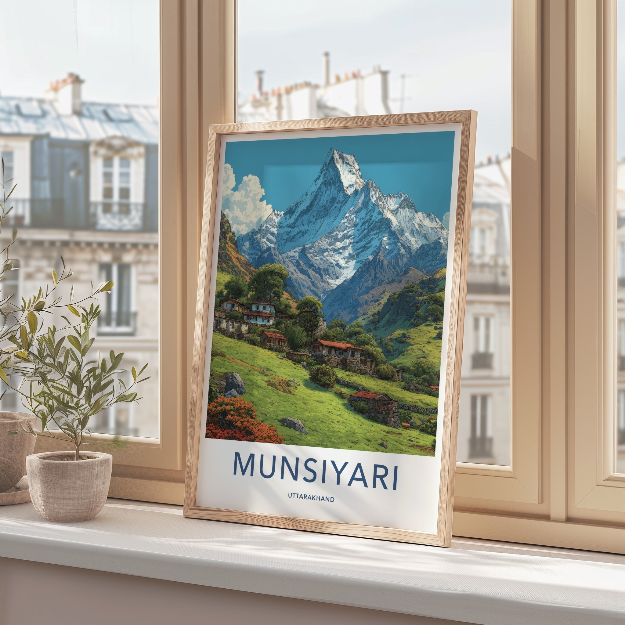 Munsiyari Poster - Uttarakhand Snowcapped Mountain Village Travel Art Wall Decor