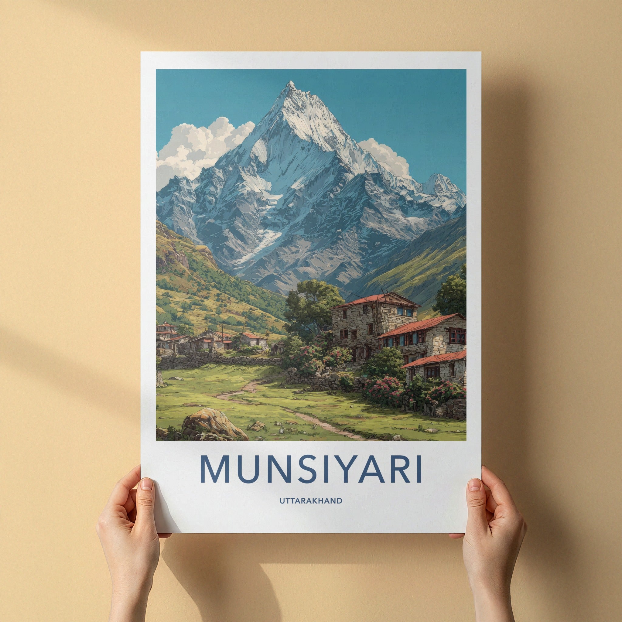 Munsiyari Poster - Uttarakhand Snowcapped Peak Adobe Houses Gallery Art