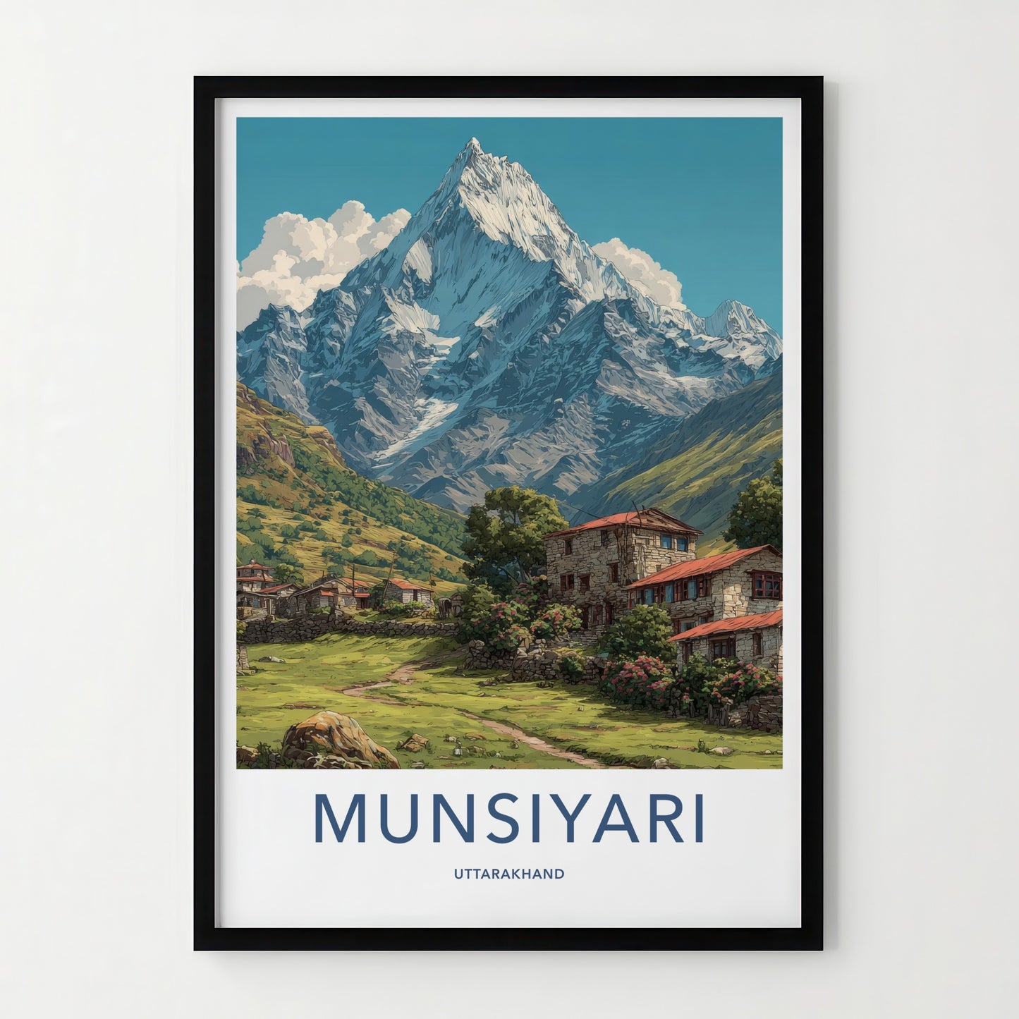 Munsiyari Poster - Uttarakhand Snowcapped Peak Adobe Houses Gallery Art