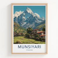Munsiyari Poster - Uttarakhand Snowcapped Peak Adobe Houses Gallery Art