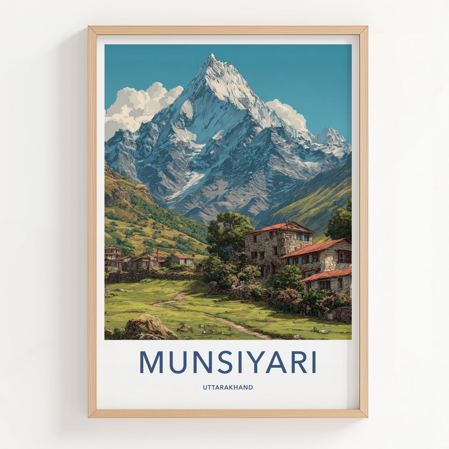 Munsiyari Poster - Uttarakhand Snowcapped Peak Adobe Houses Gallery Art