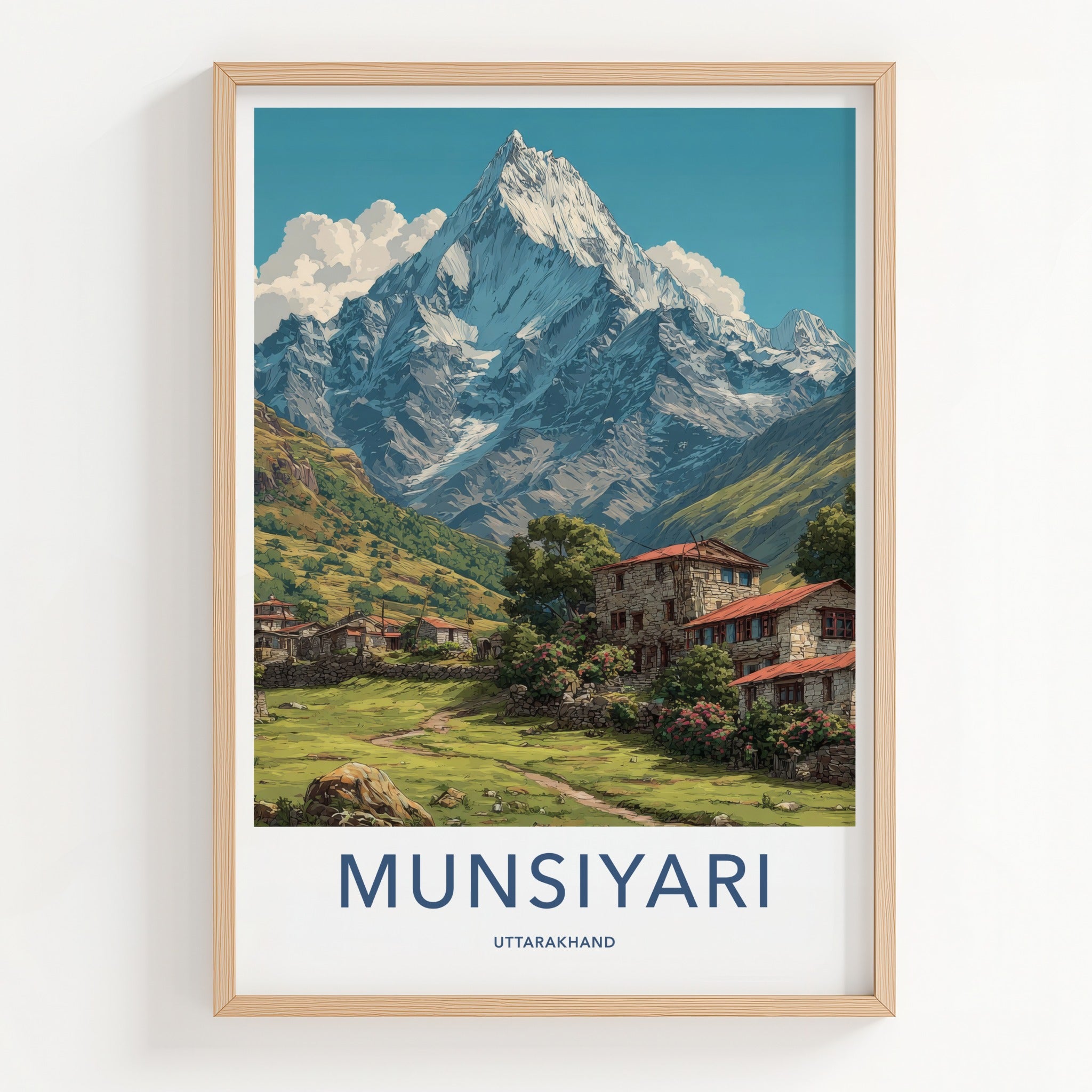 Munsiyari Poster - Uttarakhand Snowcapped Peak Adobe Houses Gallery Art