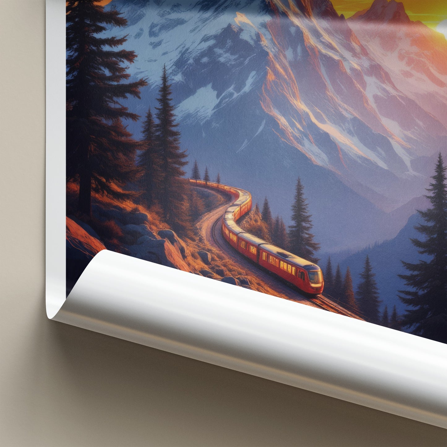 Murren Poster - Switzerland Travel Art - Alpine Train Sunset Home Decor