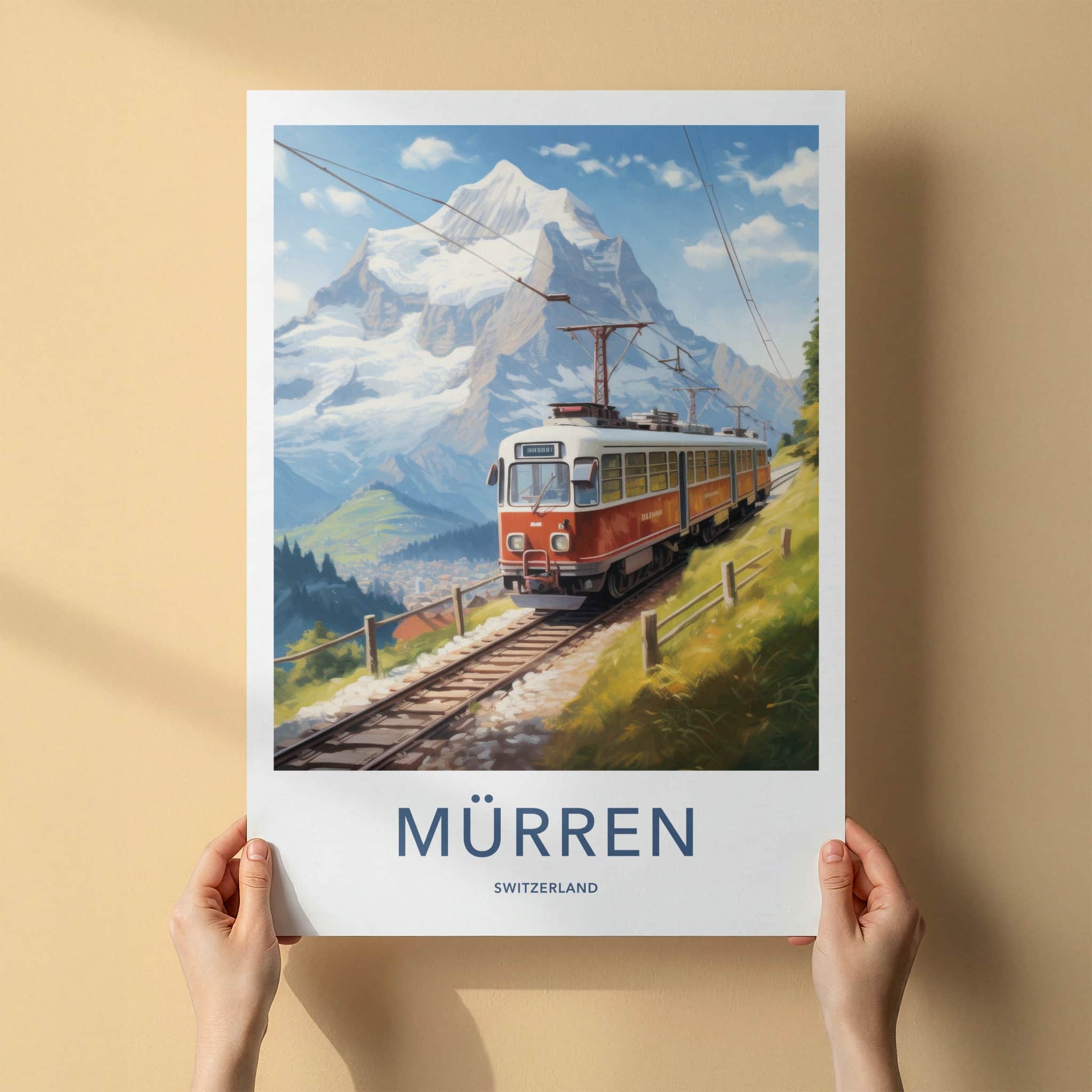Murren Poster - Switzerland Travel Art - Alpine Train View Home Decor