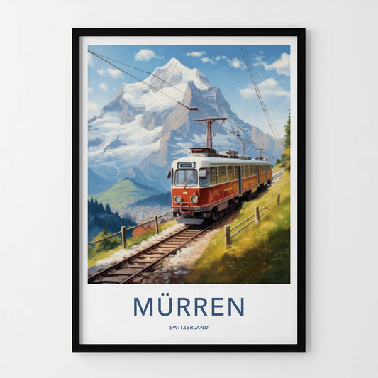 Murren Poster - Switzerland Travel Art - Alpine Train View Home Decor