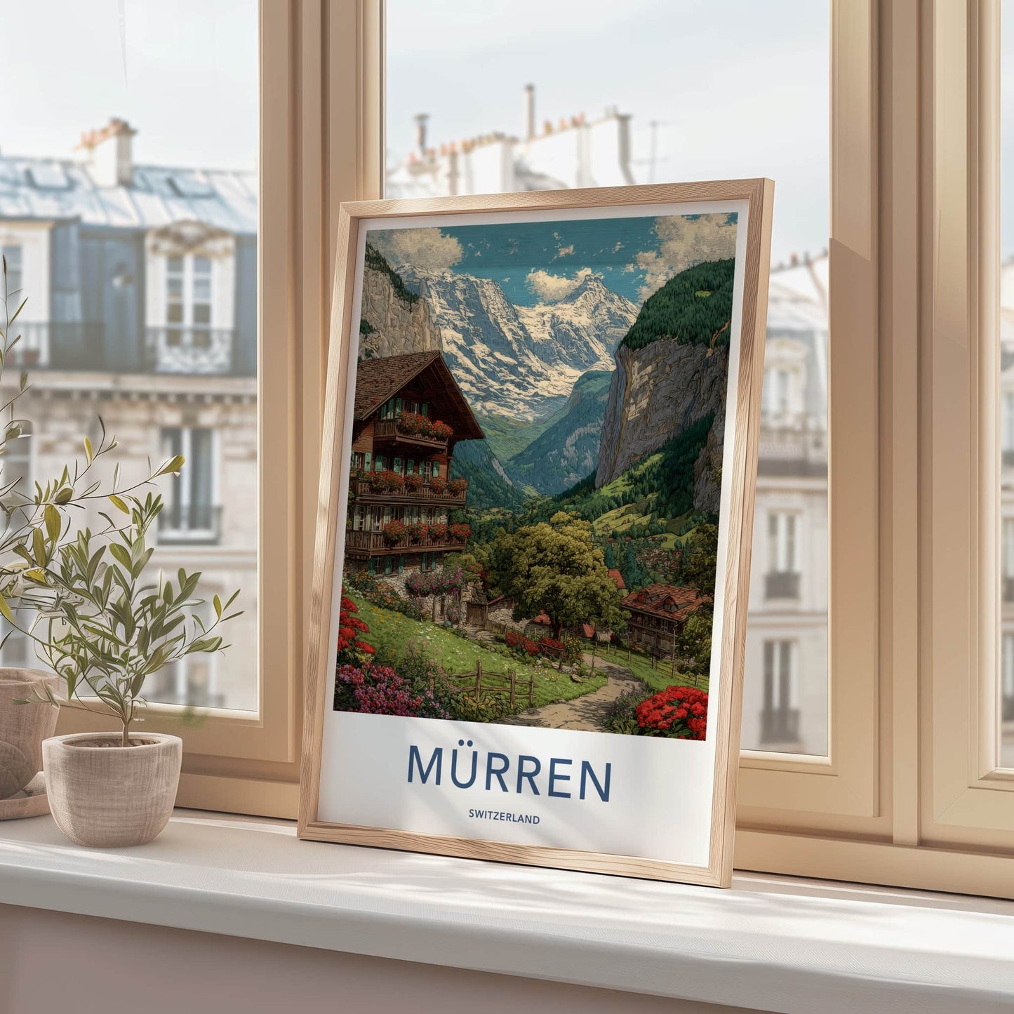 Murren Poster - Switzerland Travel Art - Alpine Valley Home Decor