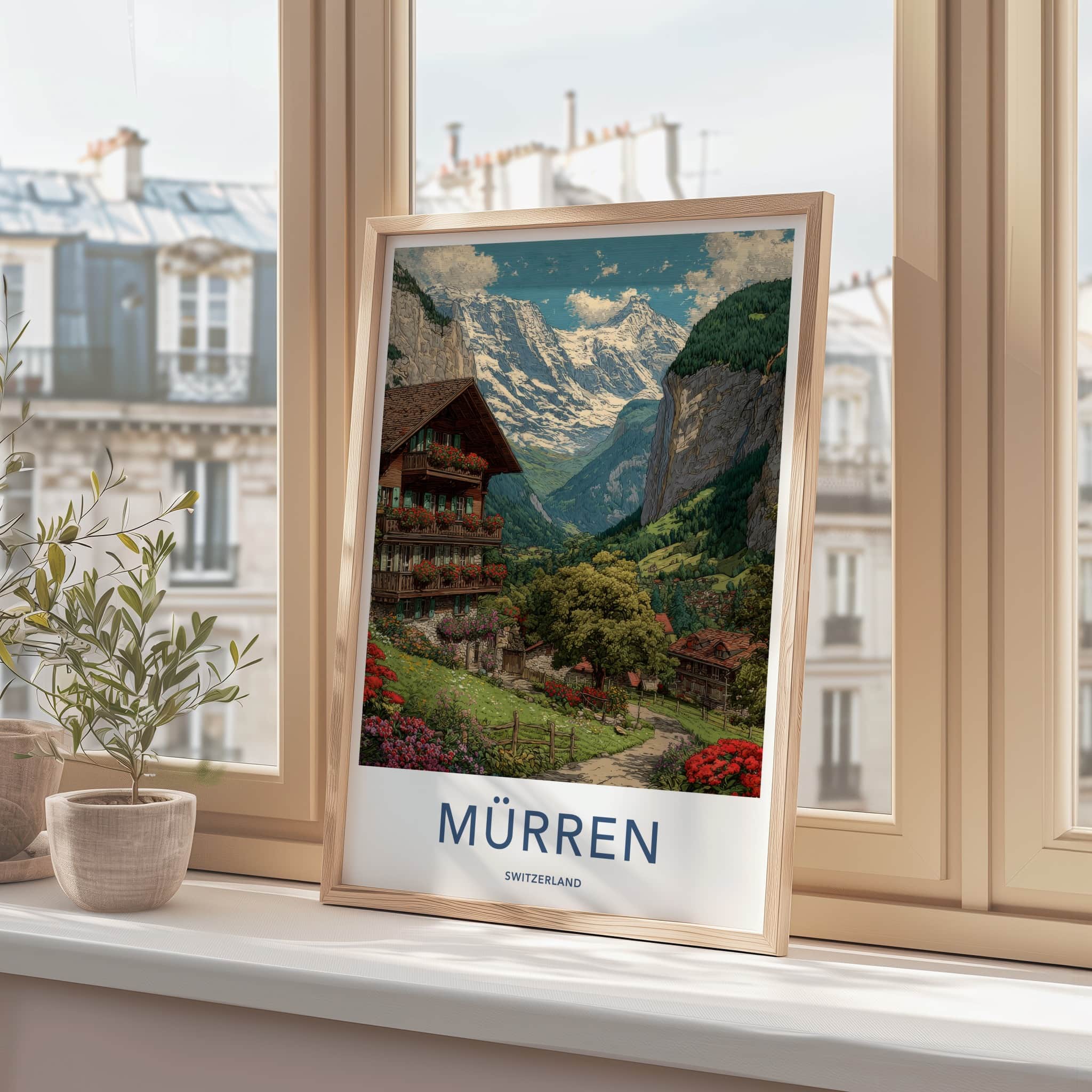 Murren Poster - Switzerland Travel Art - Alpine Valley Home Decor