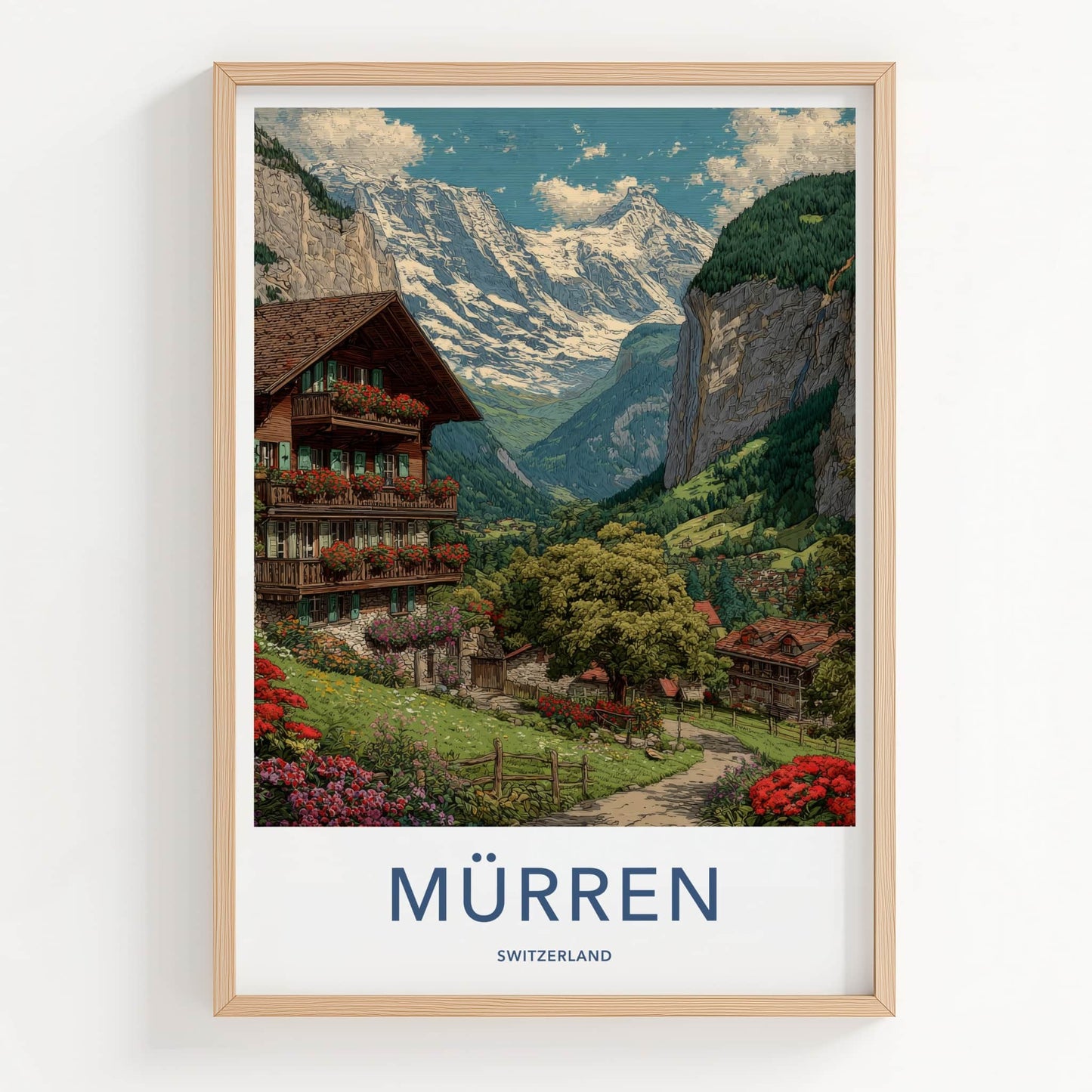 Murren Poster - Switzerland Travel Art - Alpine Valley Home Decor
