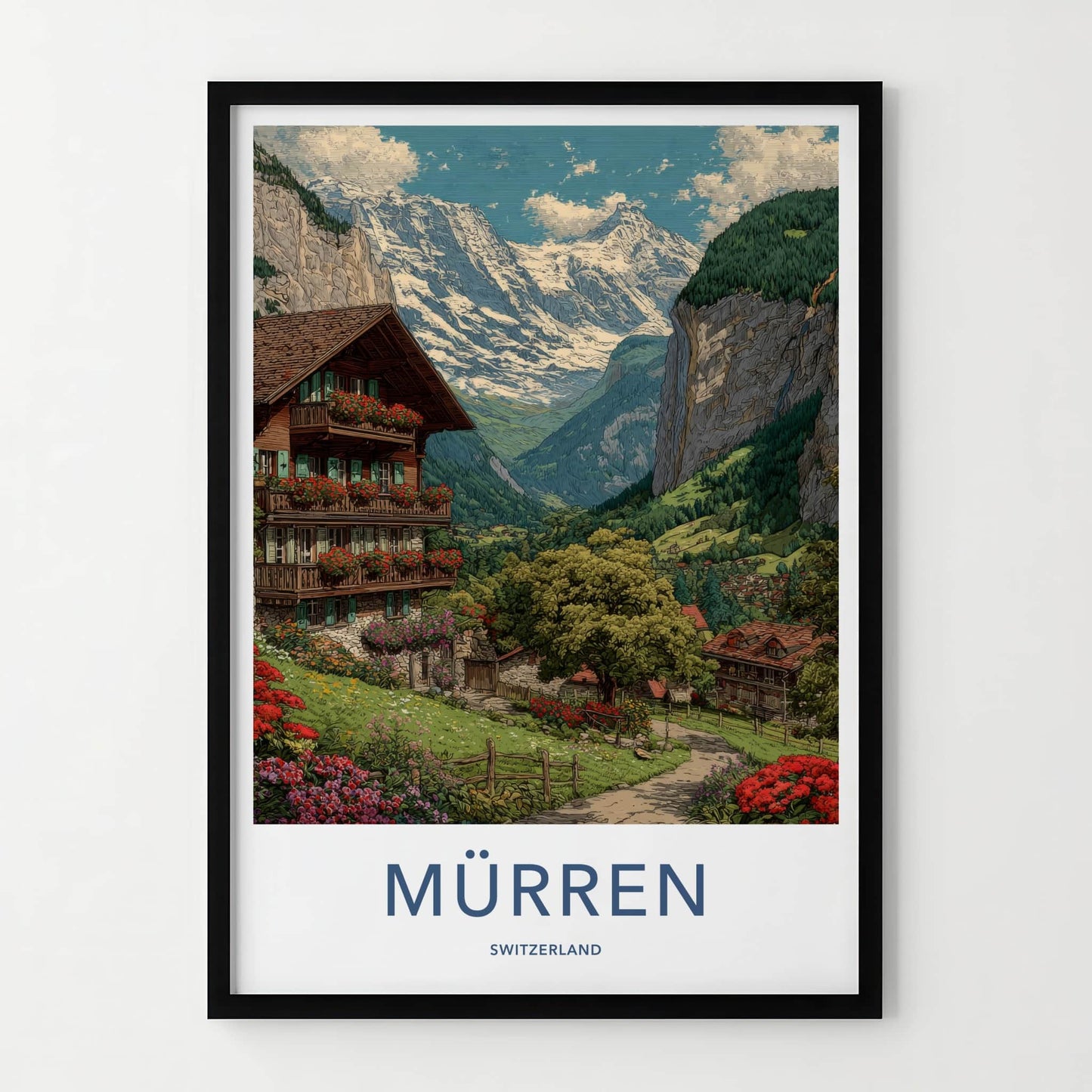 Murren Poster - Switzerland Travel Art - Alpine Valley Home Decor
