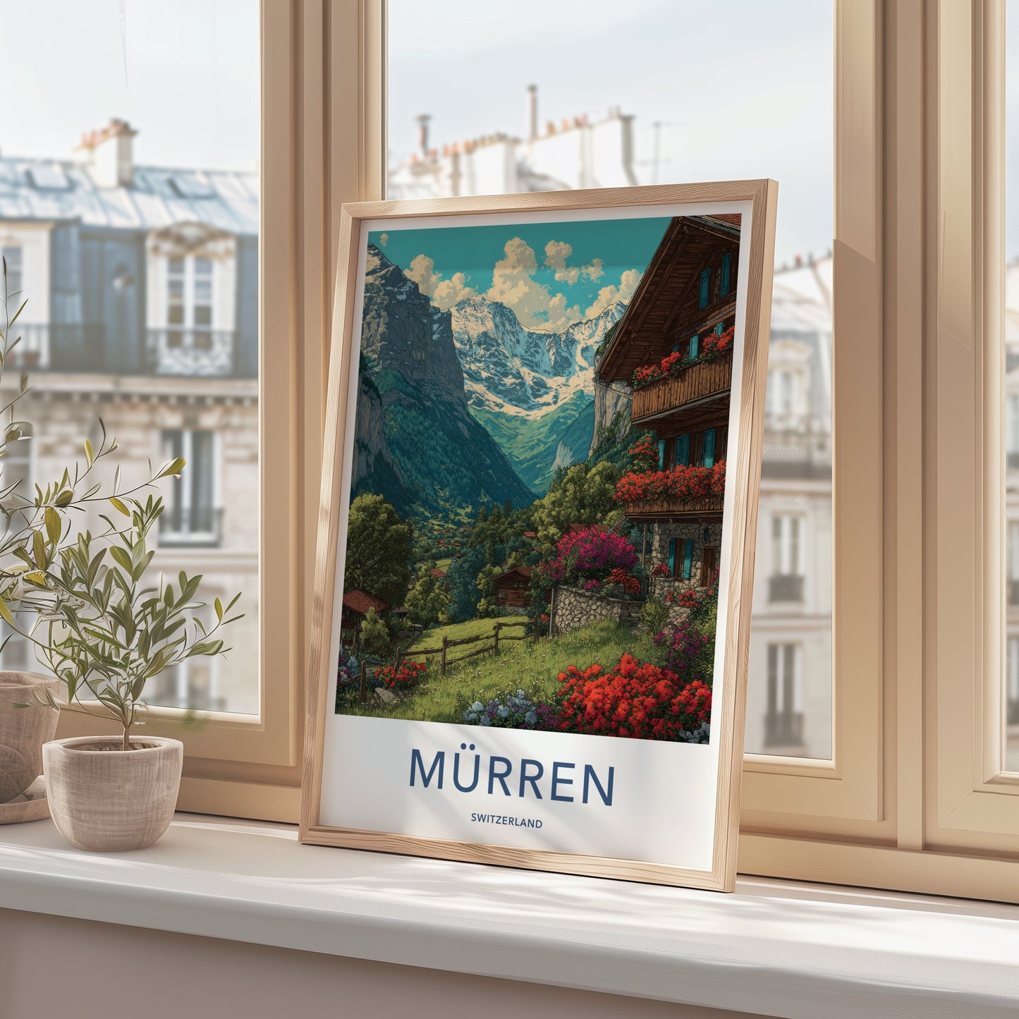 Murren Poster - Switzerland Travel Art - Alpine Valley Village Wall Decor
