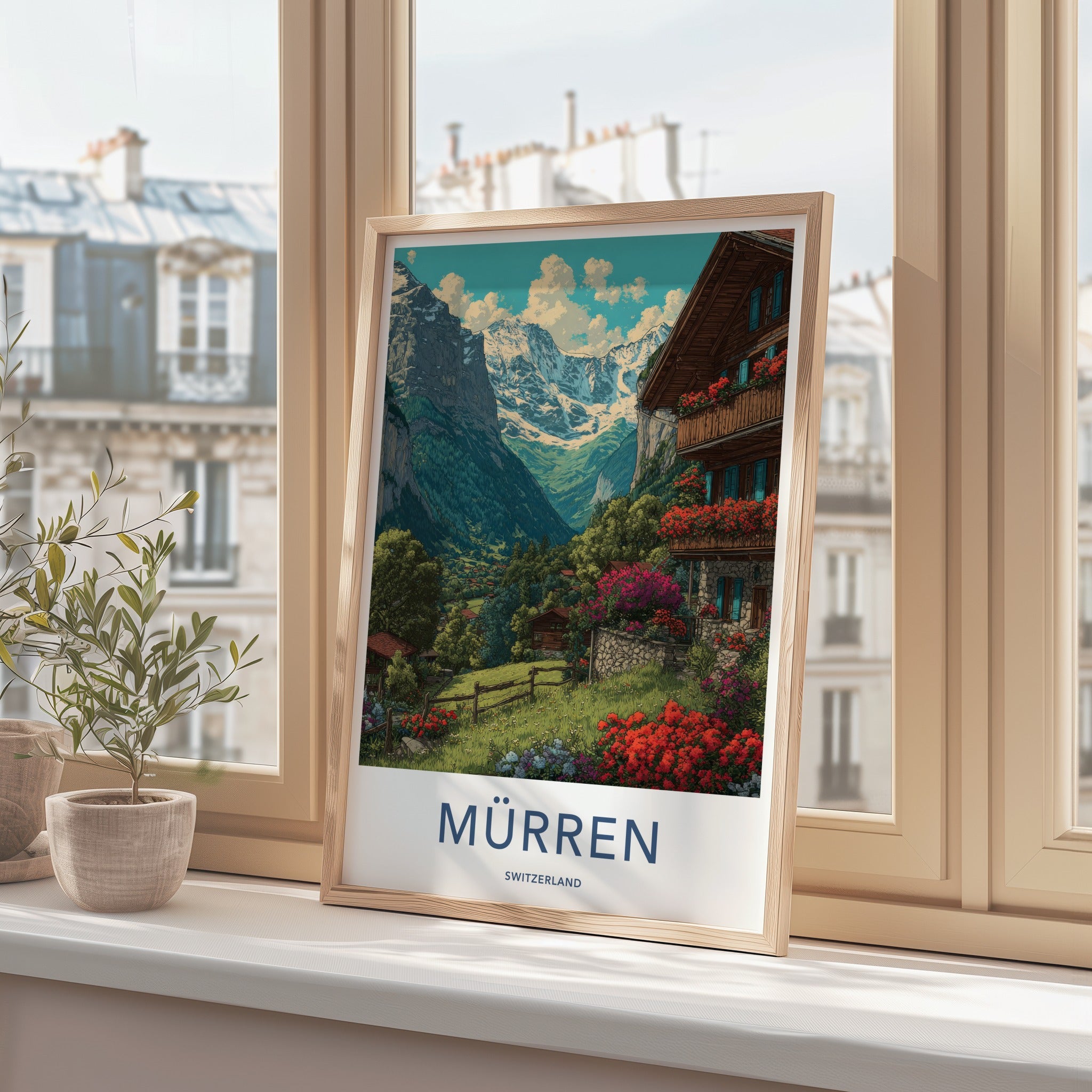 Murren Poster - Switzerland Travel Art - Alpine Valley Village Wall Decor