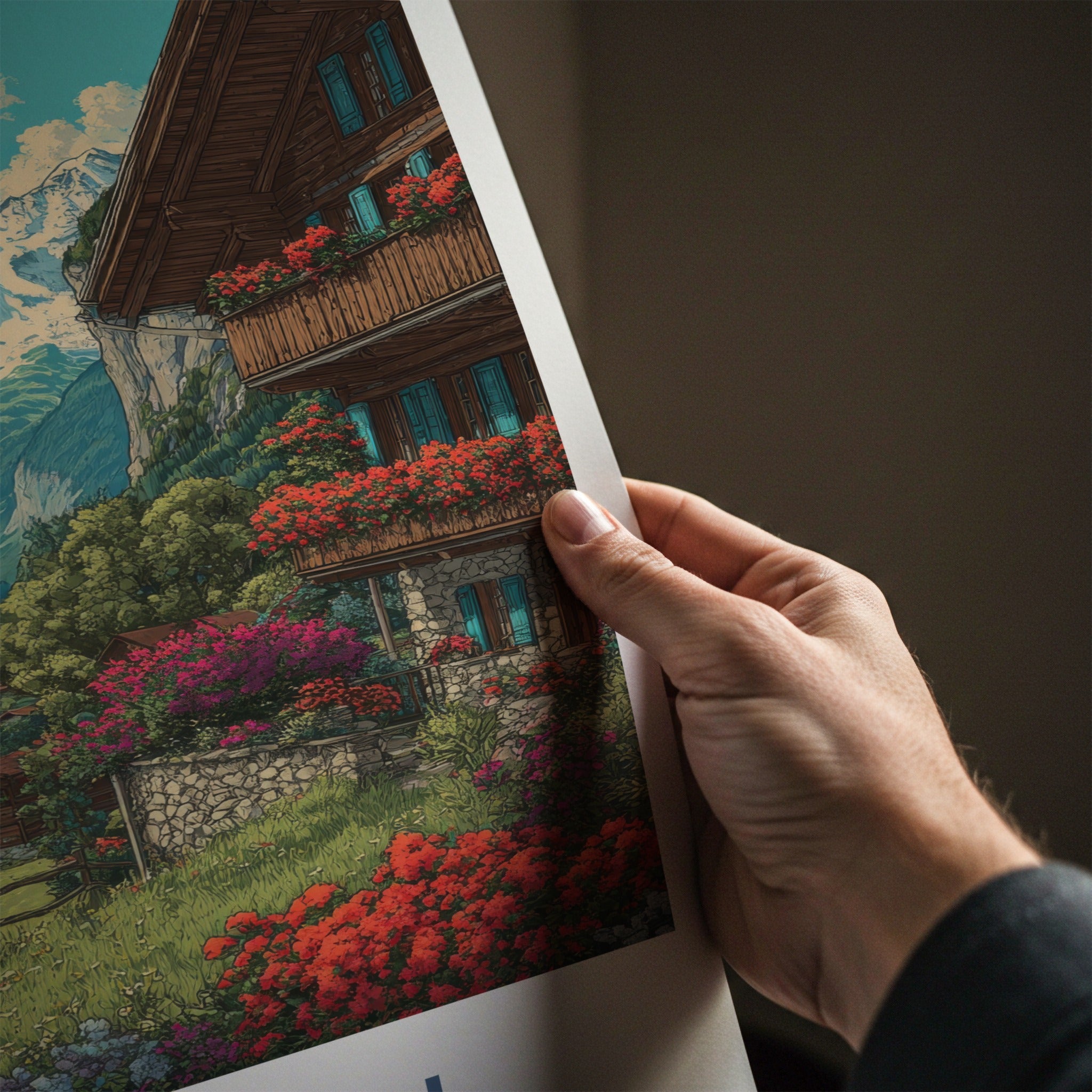 Murren Poster - Switzerland Travel Art - Alpine Valley Village Wall Decor