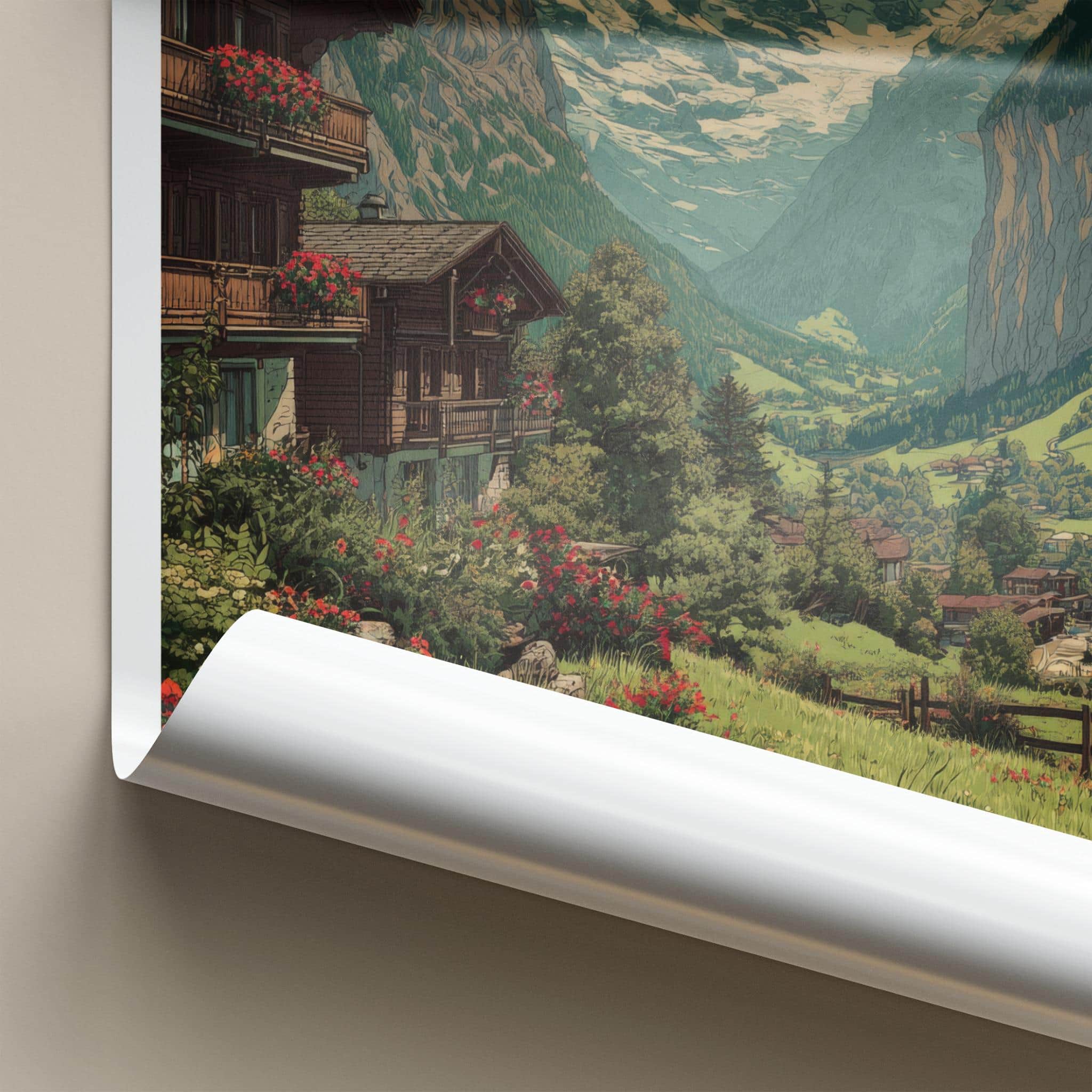 Murren Poster - Switzerland Travel Art - Alpine village panorama Home Decor
