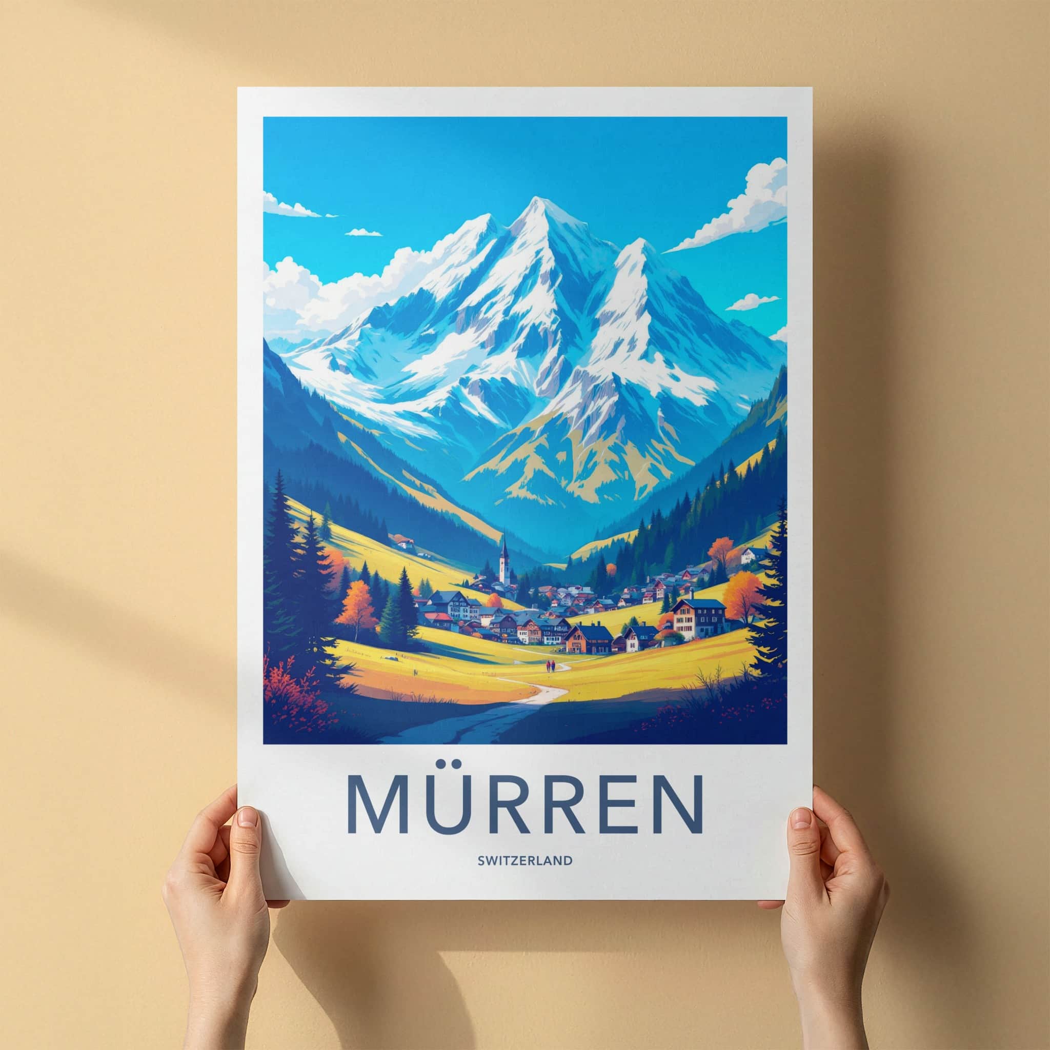 Murren Poster - Switzerland Travel Art - Alpine Village Peaks Home Decor