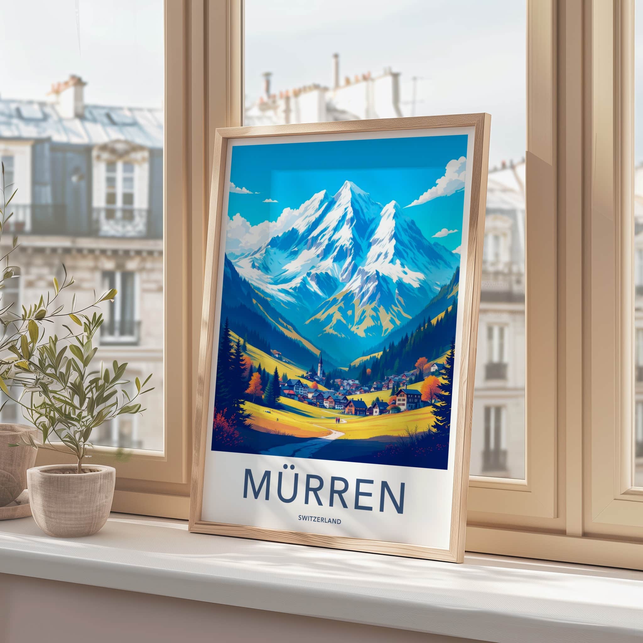 Murren Poster - Switzerland Travel Art - Alpine Village Peaks Home Decor