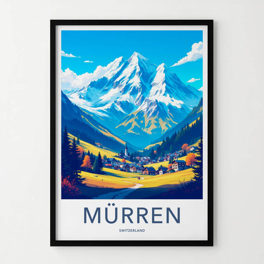 Murren Poster - Switzerland Travel Art - Alpine Village Peaks Home Decor