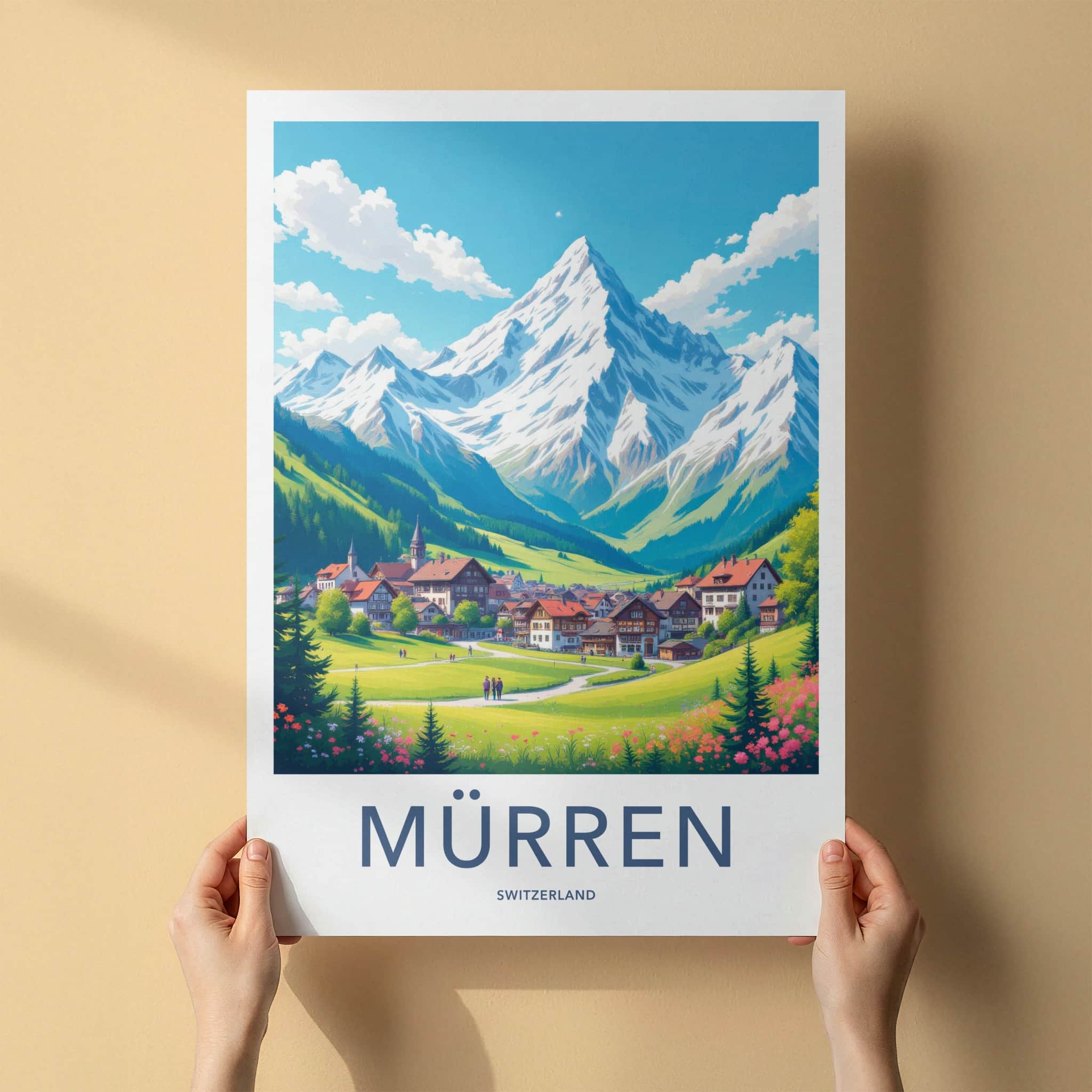 Murren Poster - Switzerland Travel Art - Alpine Village Scene Wall Decor
