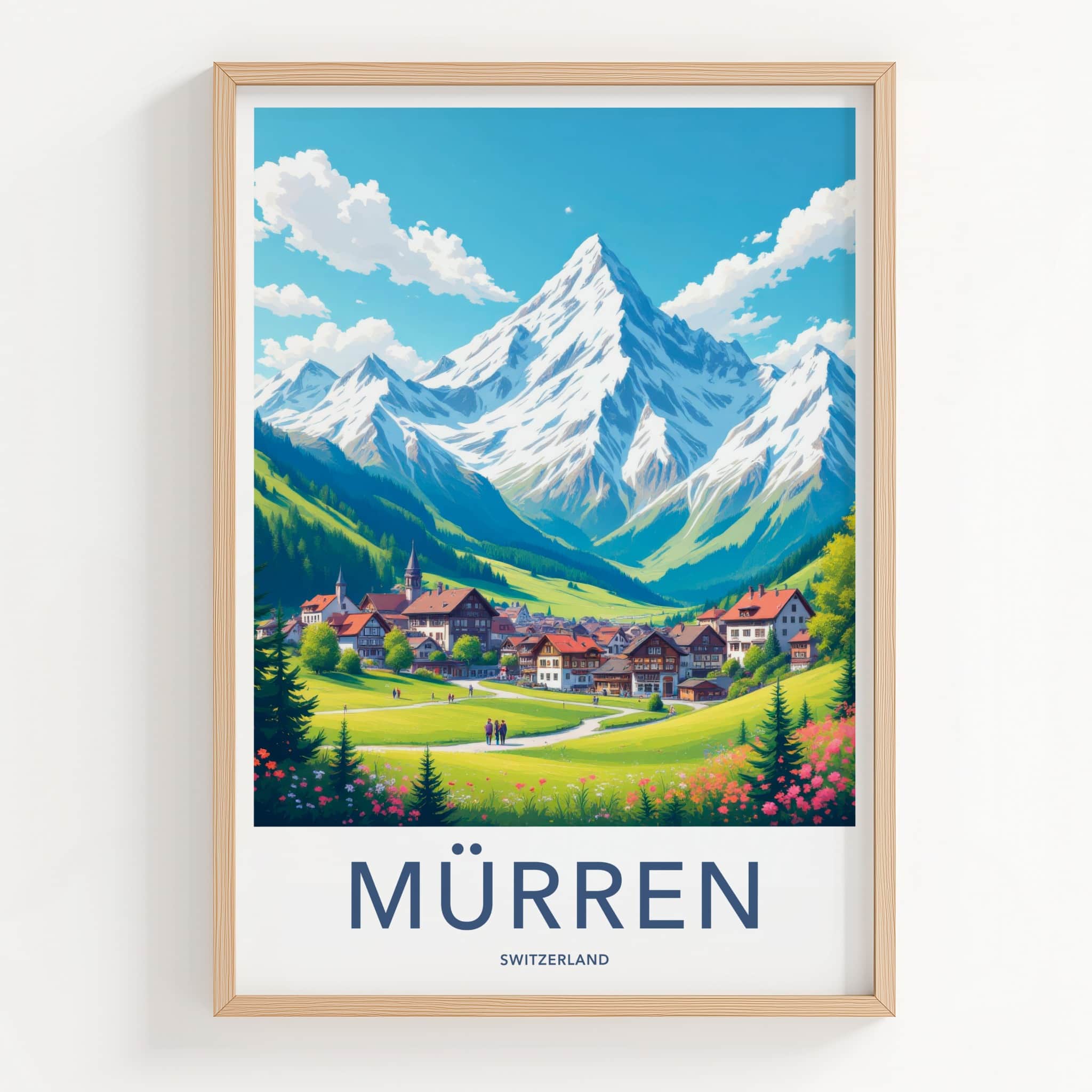 Murren Poster - Switzerland Travel Art - Alpine Village Scene Wall Decor