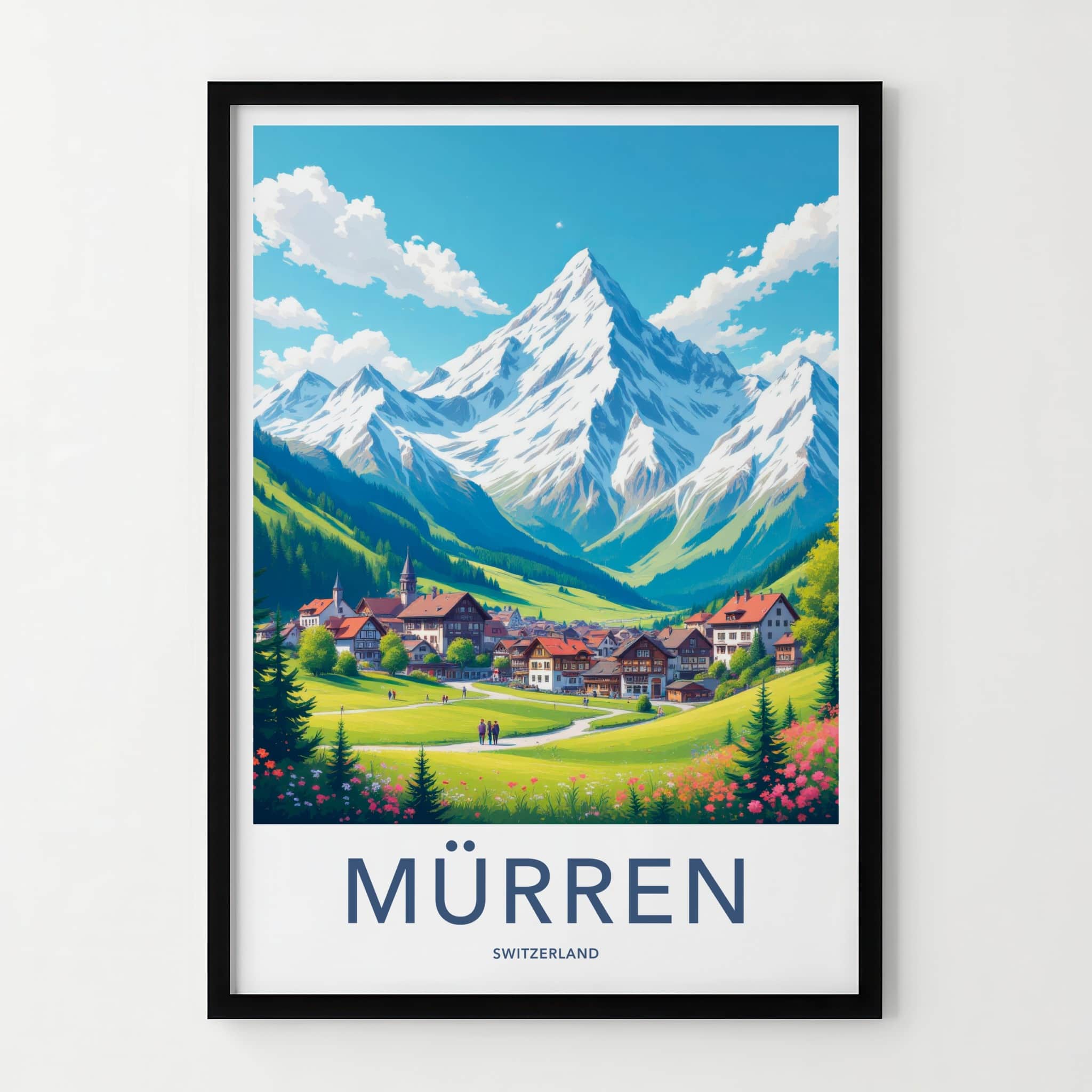 Murren Poster - Switzerland Travel Art - Alpine Village Scene Wall Decor