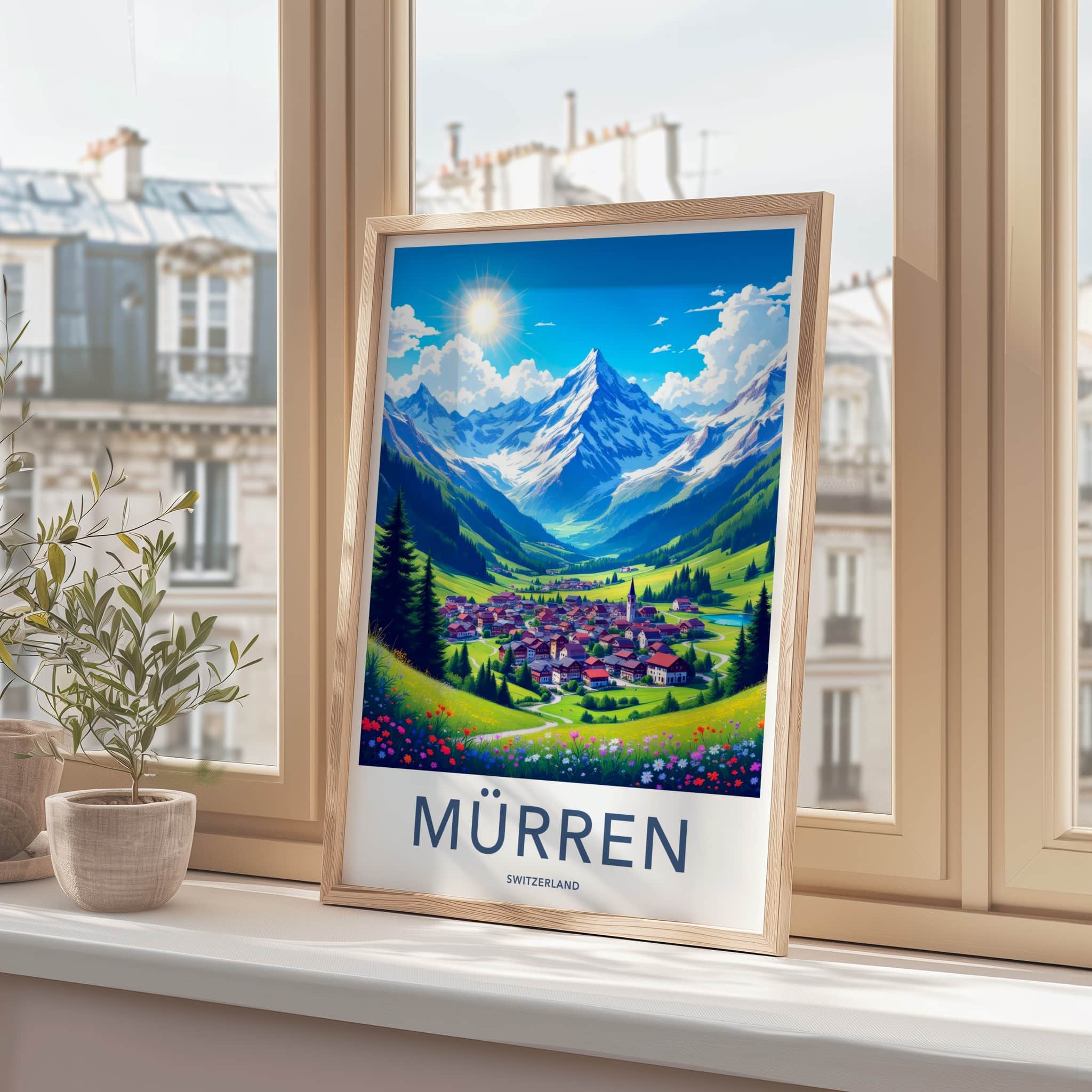 Murren Poster - Switzerland Travel Art - Alpine Village Valley Home Decor