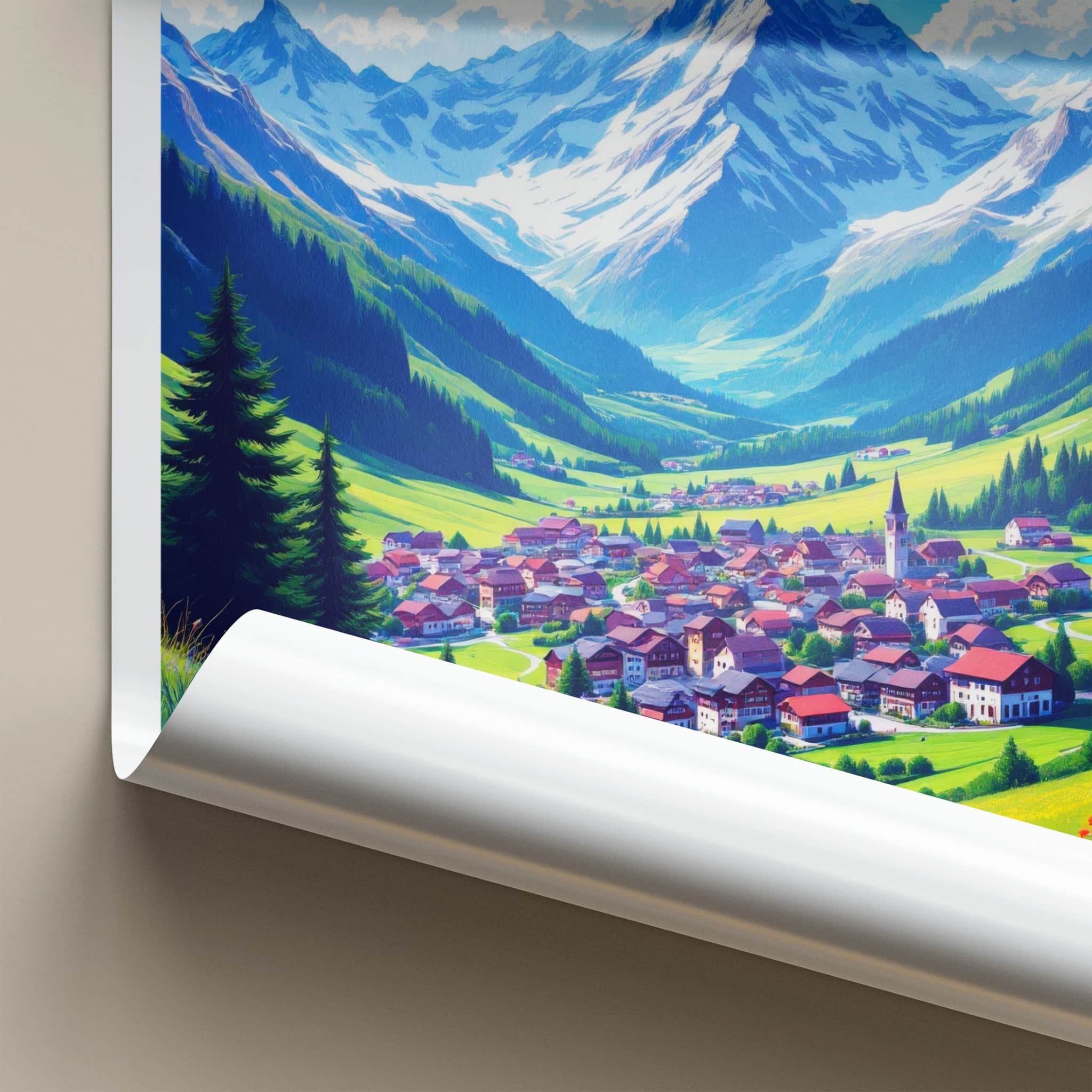Murren Poster - Switzerland Travel Art - Alpine Village Valley Home Decor