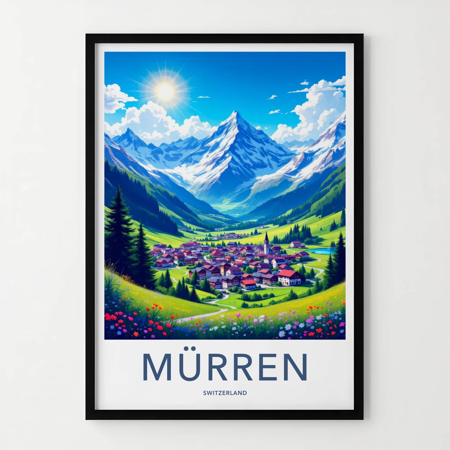 Murren Poster - Switzerland Travel Art - Alpine Village Valley Home Decor