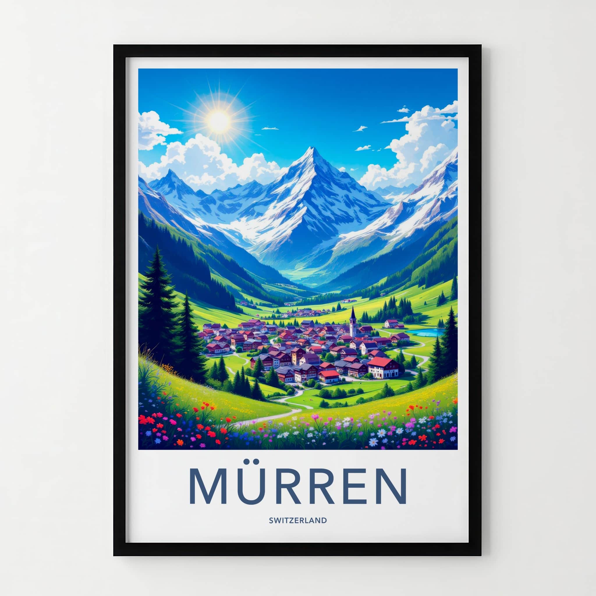 Murren Poster - Switzerland Travel Art - Alpine Village Valley Home Decor