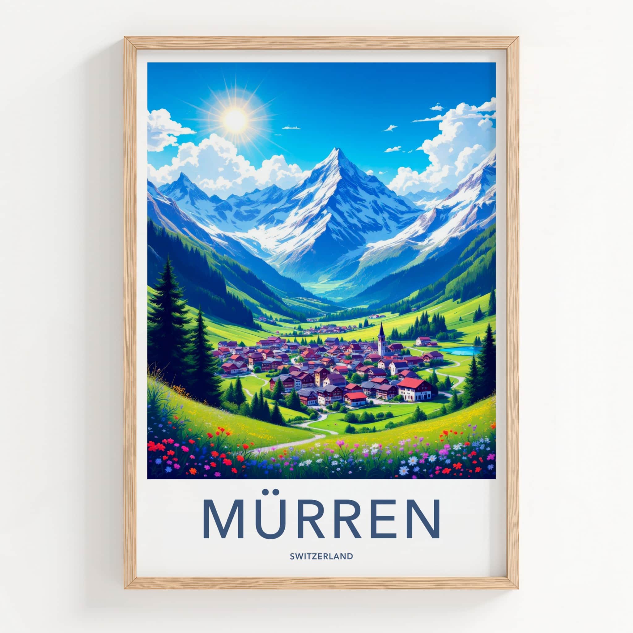 Murren Poster - Switzerland Travel Art - Alpine Village Valley Home Decor