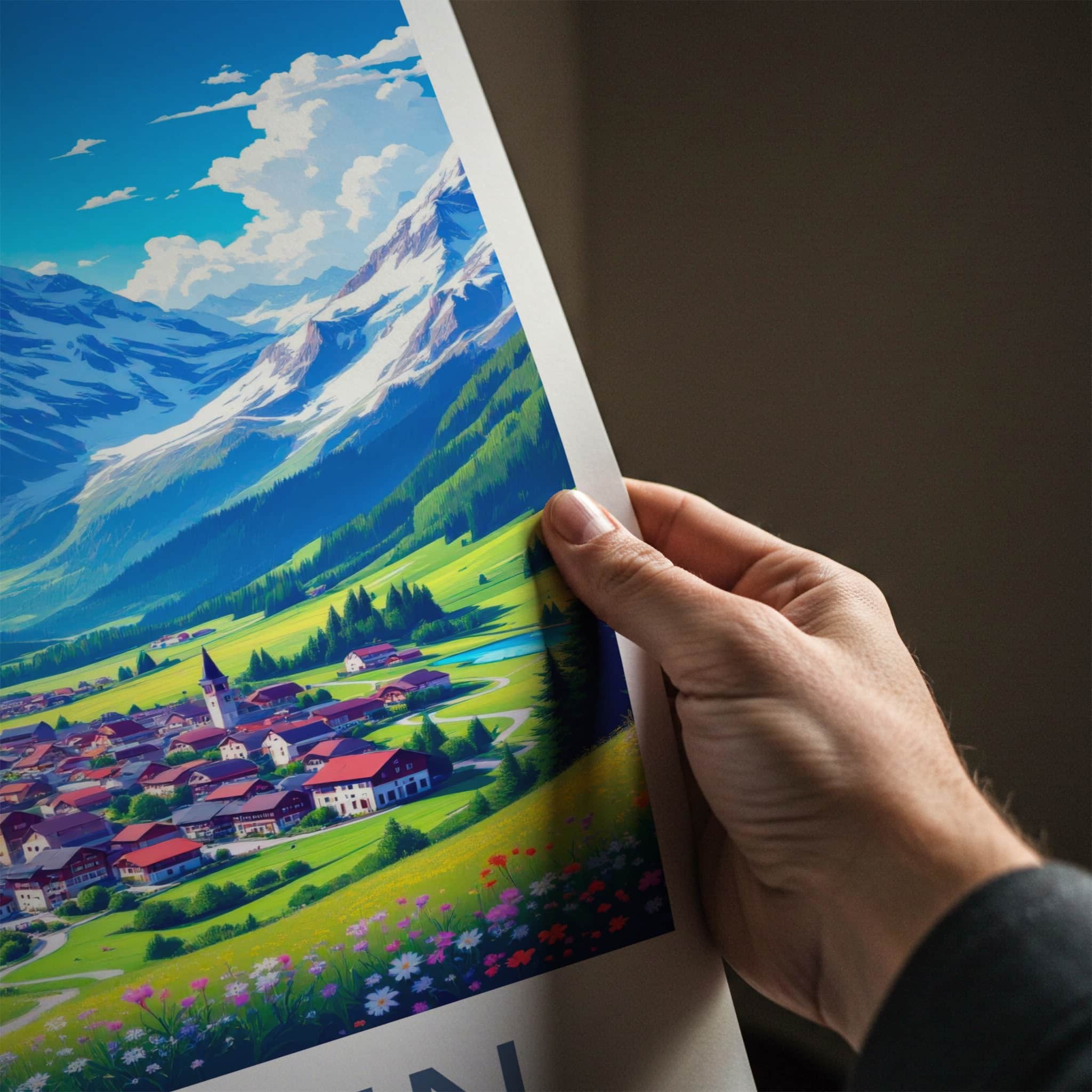 Murren Poster - Switzerland Travel Art - Alpine Village Valley Home Decor
