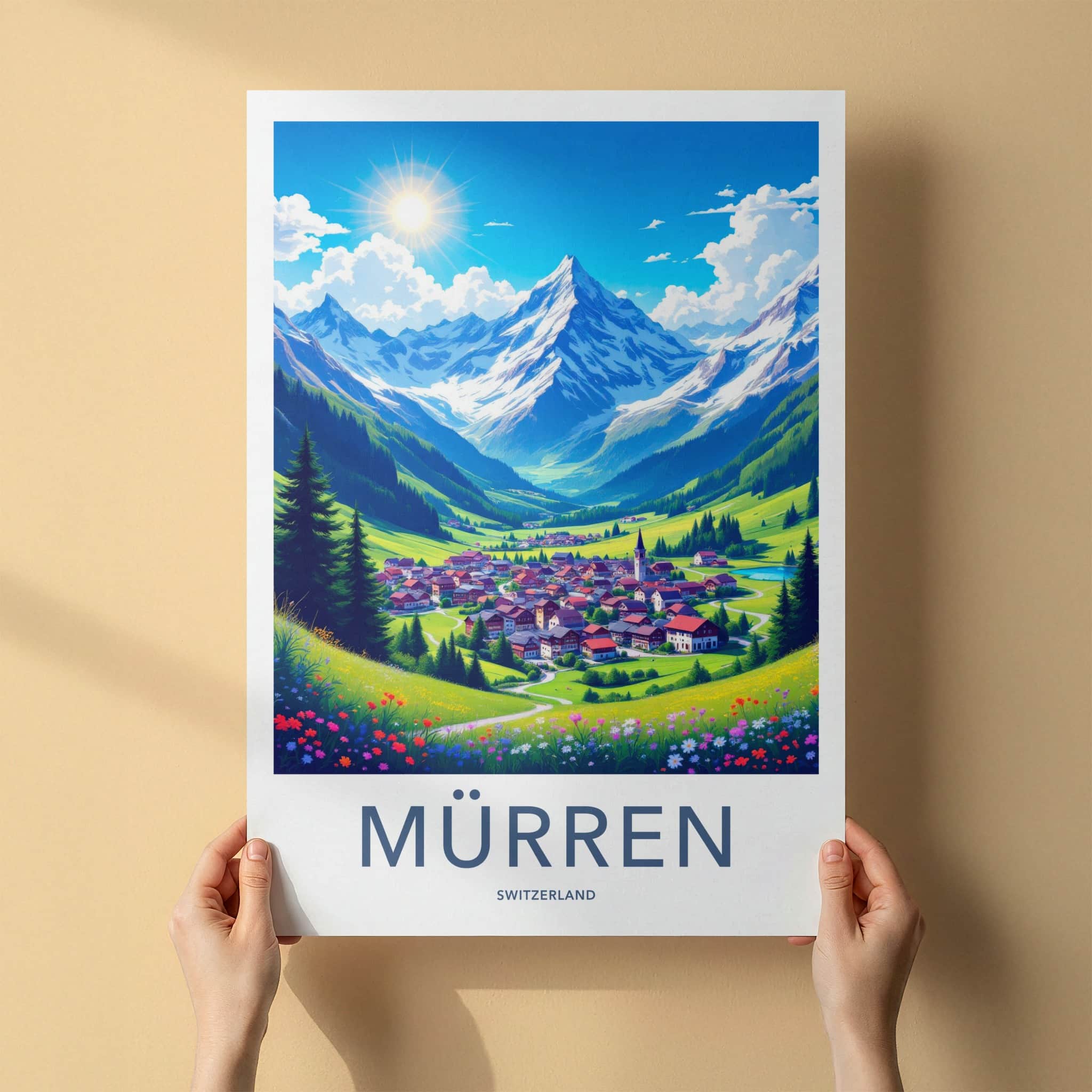 Murren Poster - Switzerland Travel Art - Alpine Village Valley Home Decor