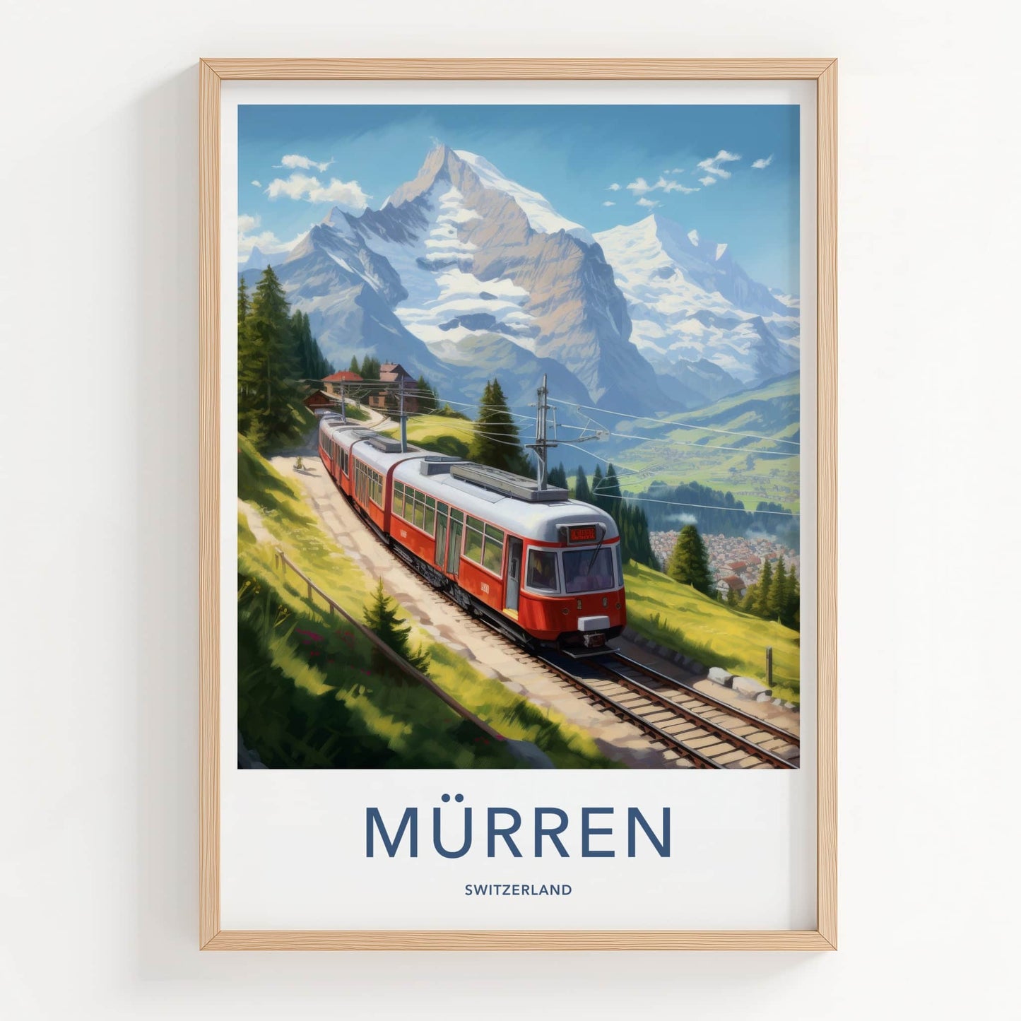 Murren Poster - Switzerland Travel Art - Mountain Train Journey Home Decor