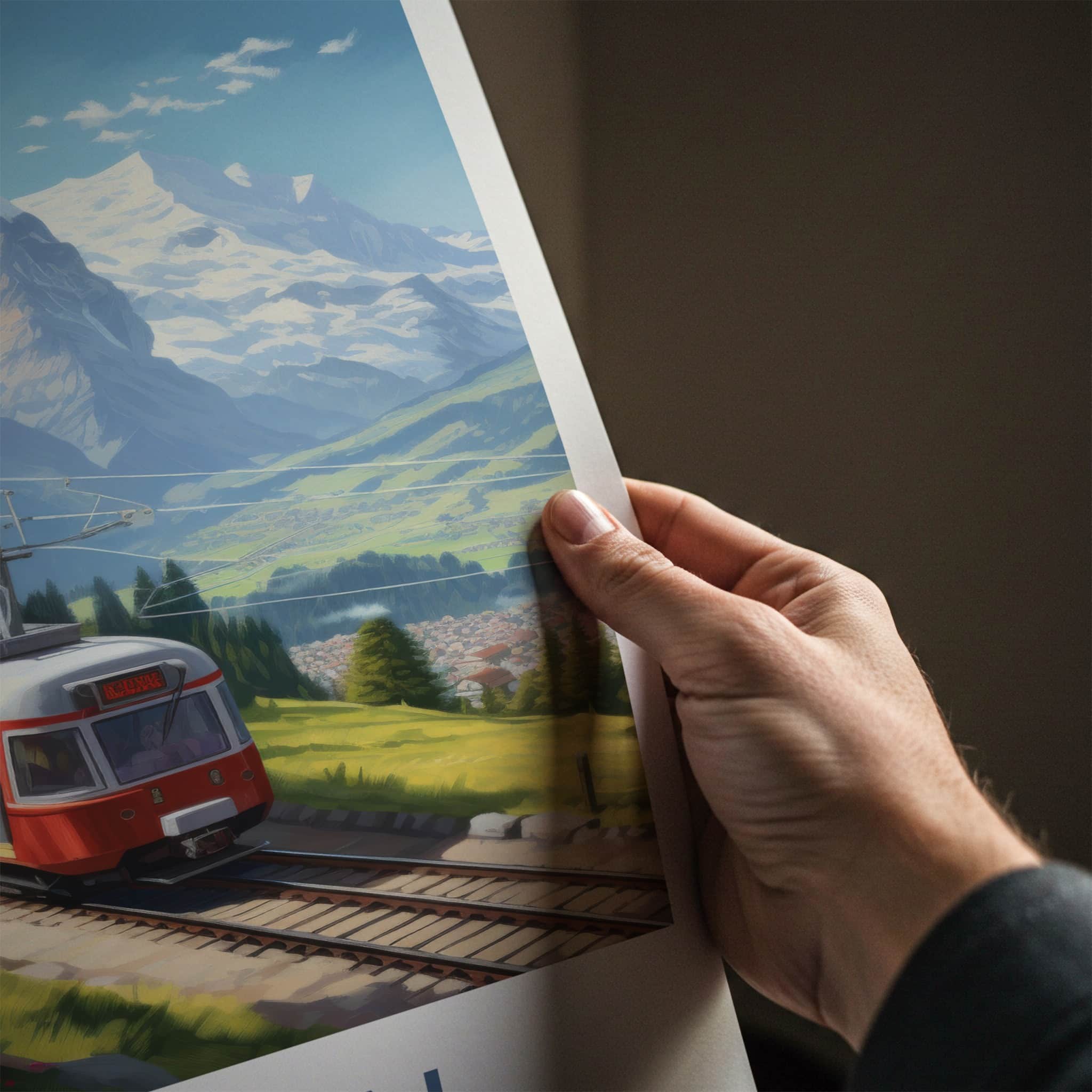 Murren Poster - Switzerland Travel Art - Mountain Train Journey Home Decor
