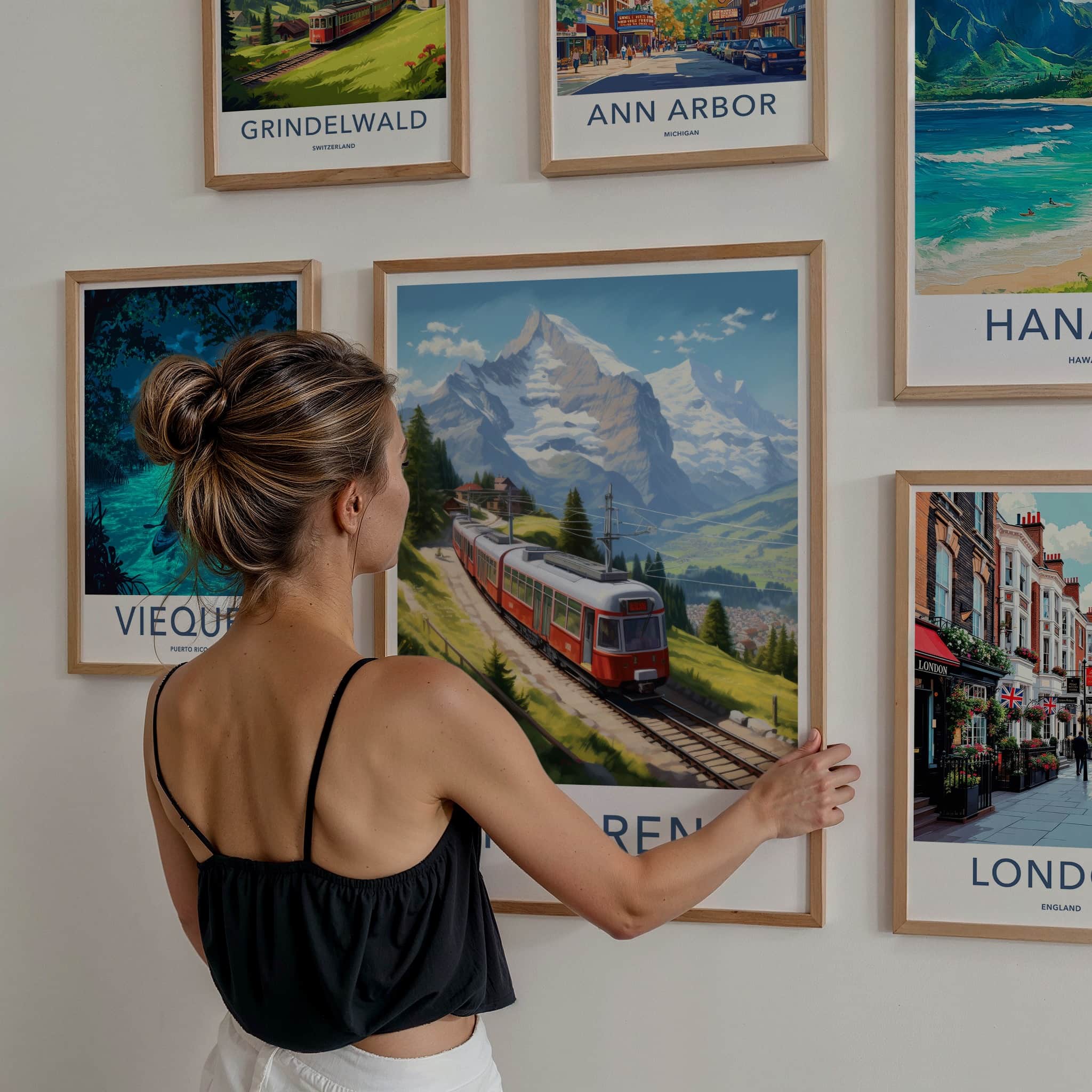 Murren Poster - Switzerland Travel Art - Mountain Train Journey Home Decor