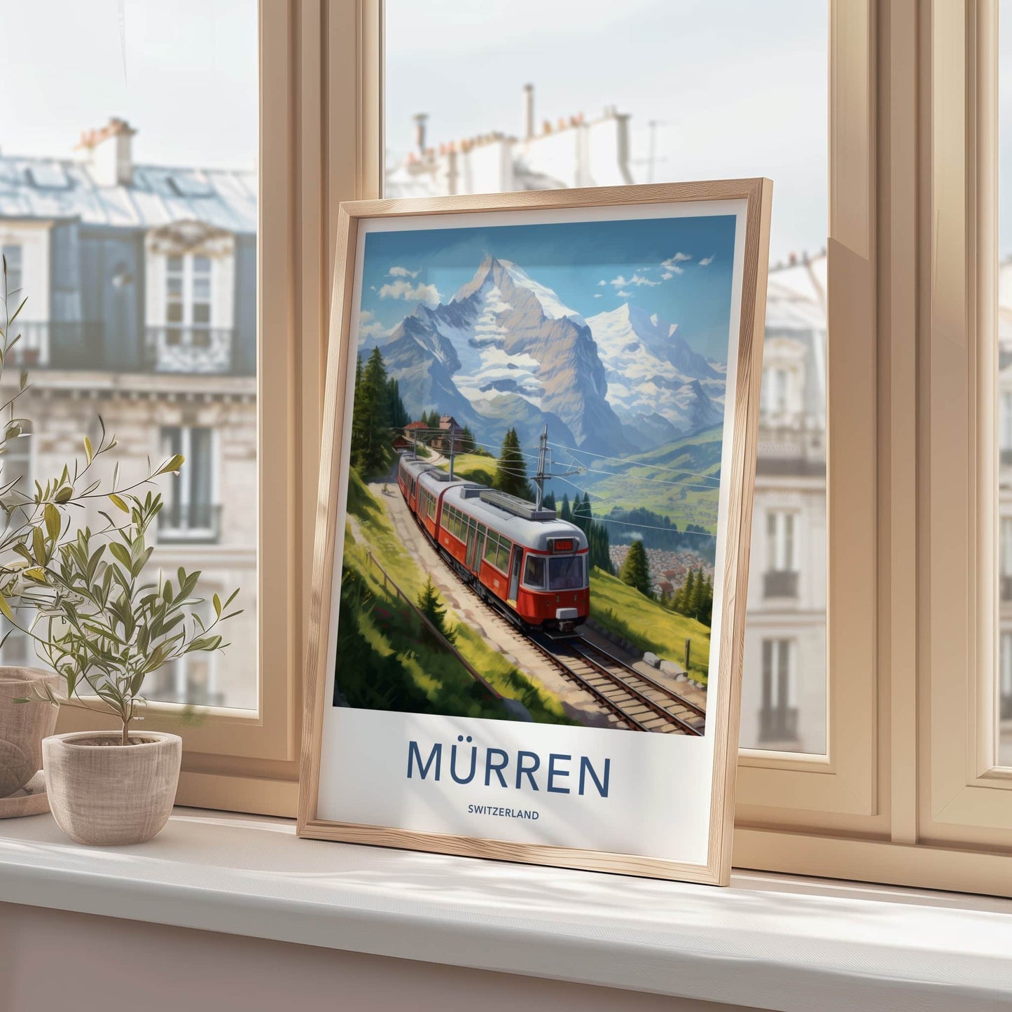 Murren Poster - Switzerland Travel Art - Mountain Train Journey Home Decor