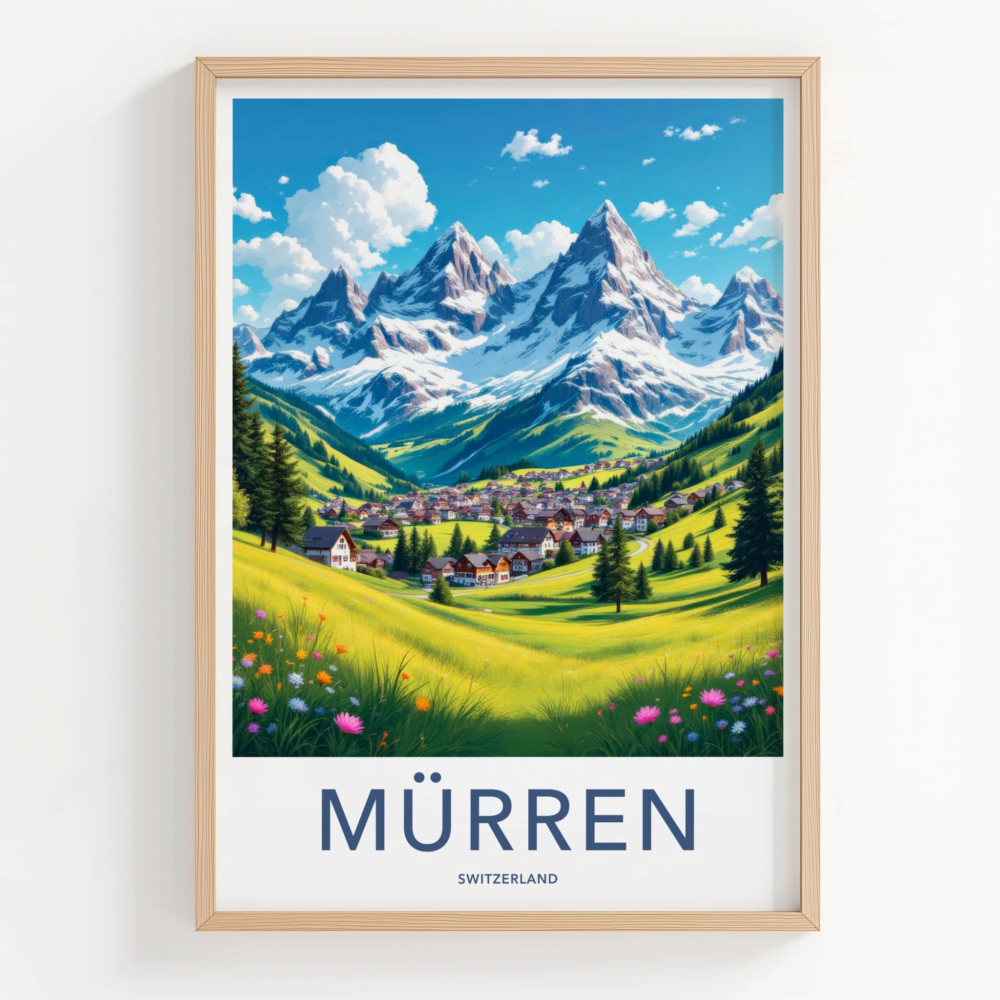 Murren Poster - Switzerland Travel Art - Mountain Village Vista Wall Decor
