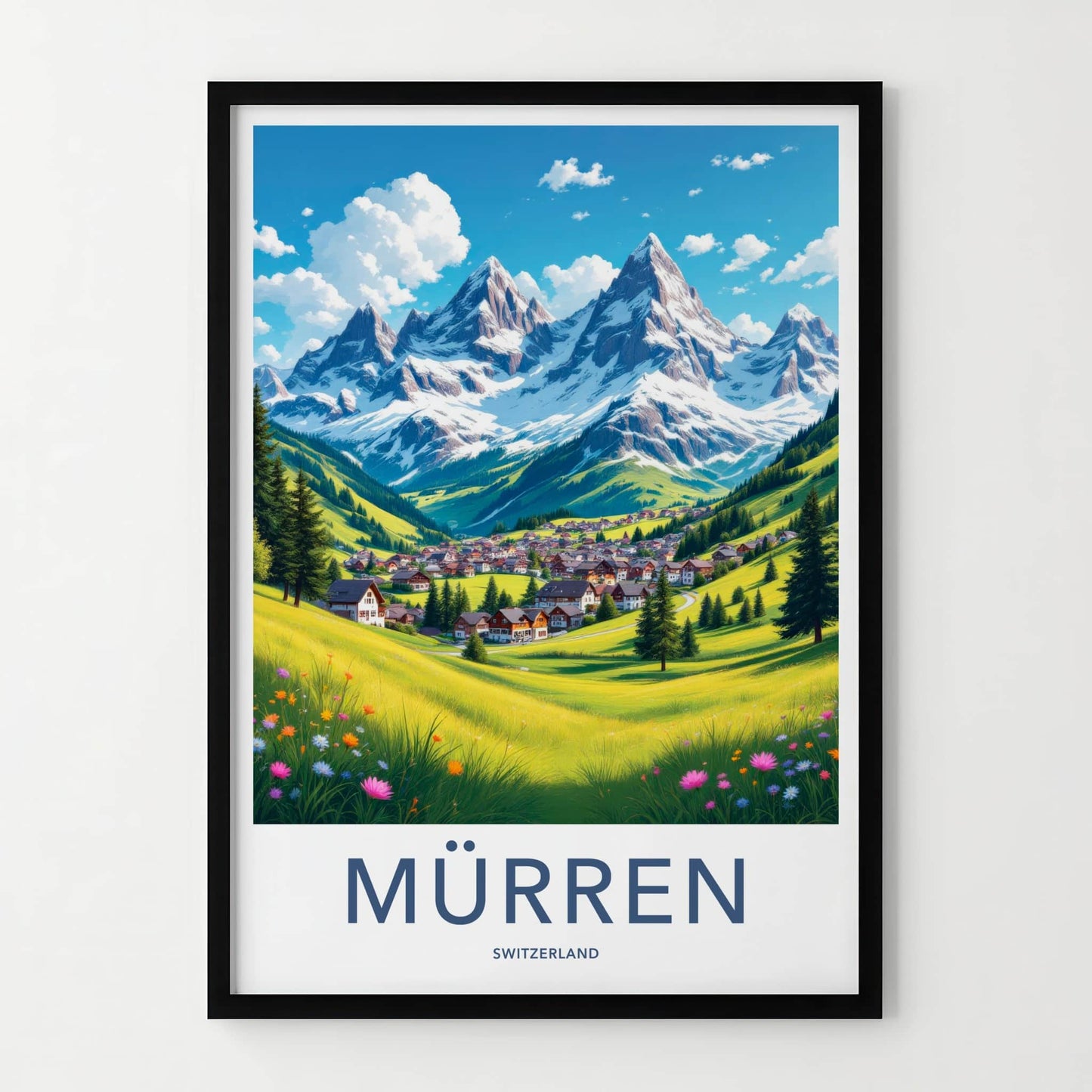 Murren Poster - Switzerland Travel Art - Mountain Village Vista Wall Decor