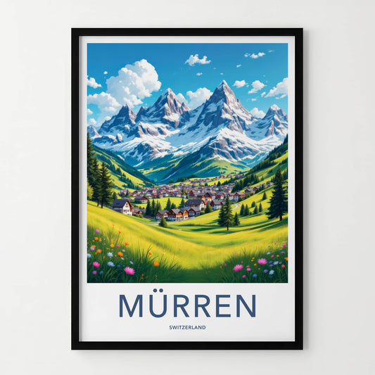 Murren Poster - Switzerland Travel Art - Mountain Village Vista Wall Decor