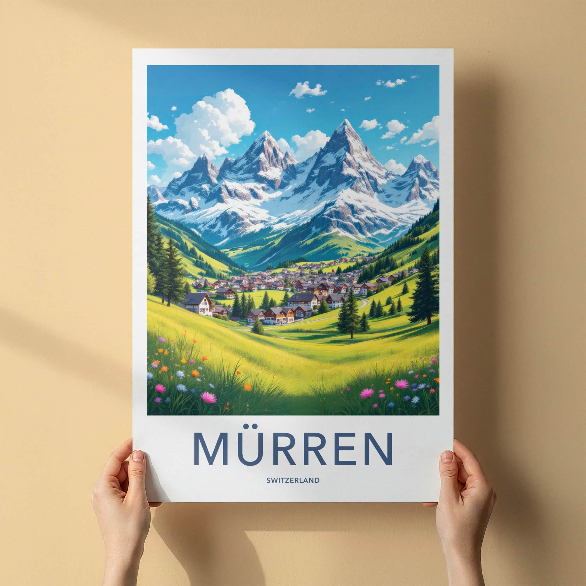 Murren Poster - Switzerland Travel Art - Mountain Village Vista Wall Decor
