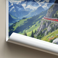 Murren Poster - Switzerland Travel Art - Red Train Mountain Wall Decor