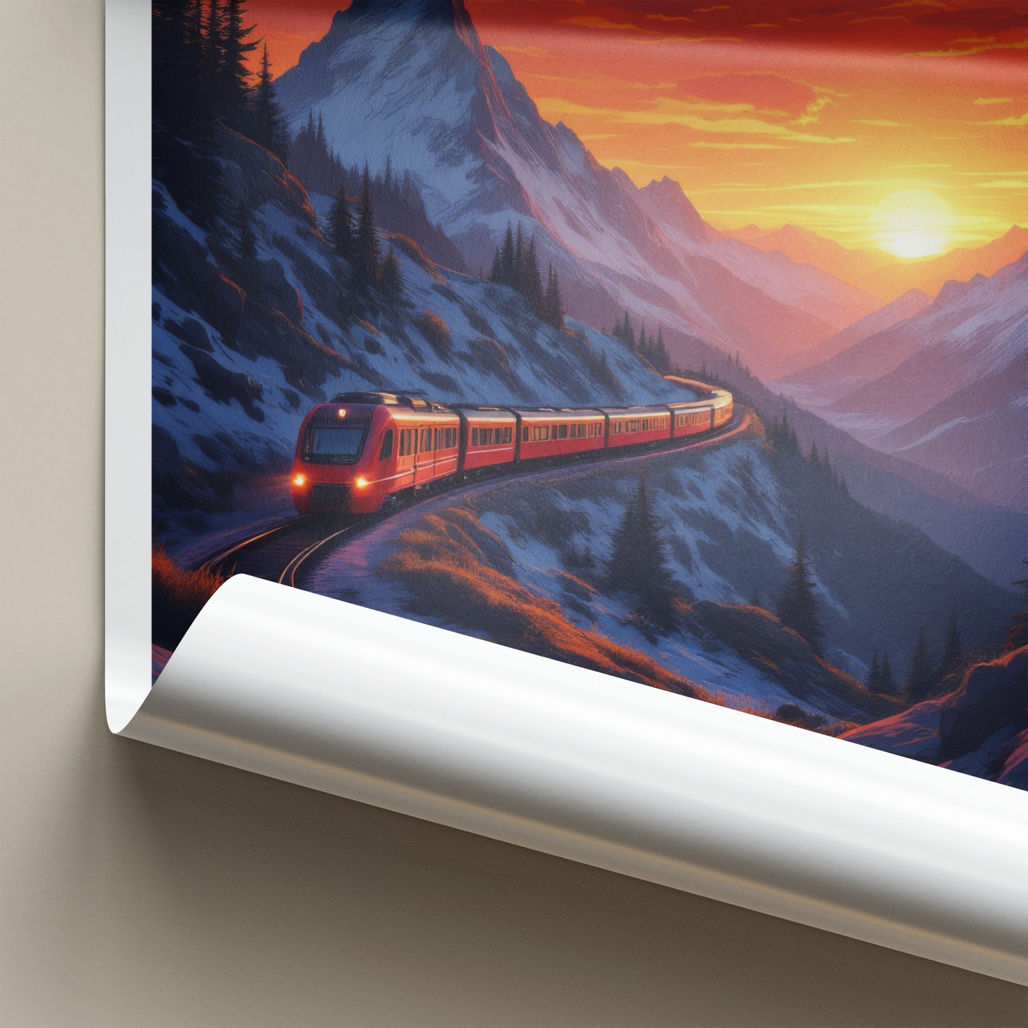 Murren Poster - Switzerland Travel Art - Snowy Mountain Sunset Wall Decor