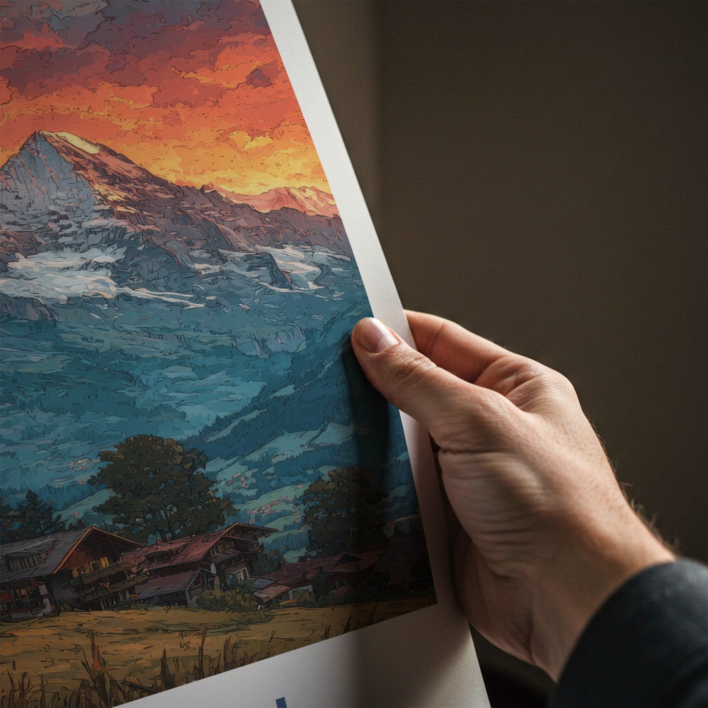 Murren Poster - Switzerland Travel Art - Snowy Peaks Village Wall Decor